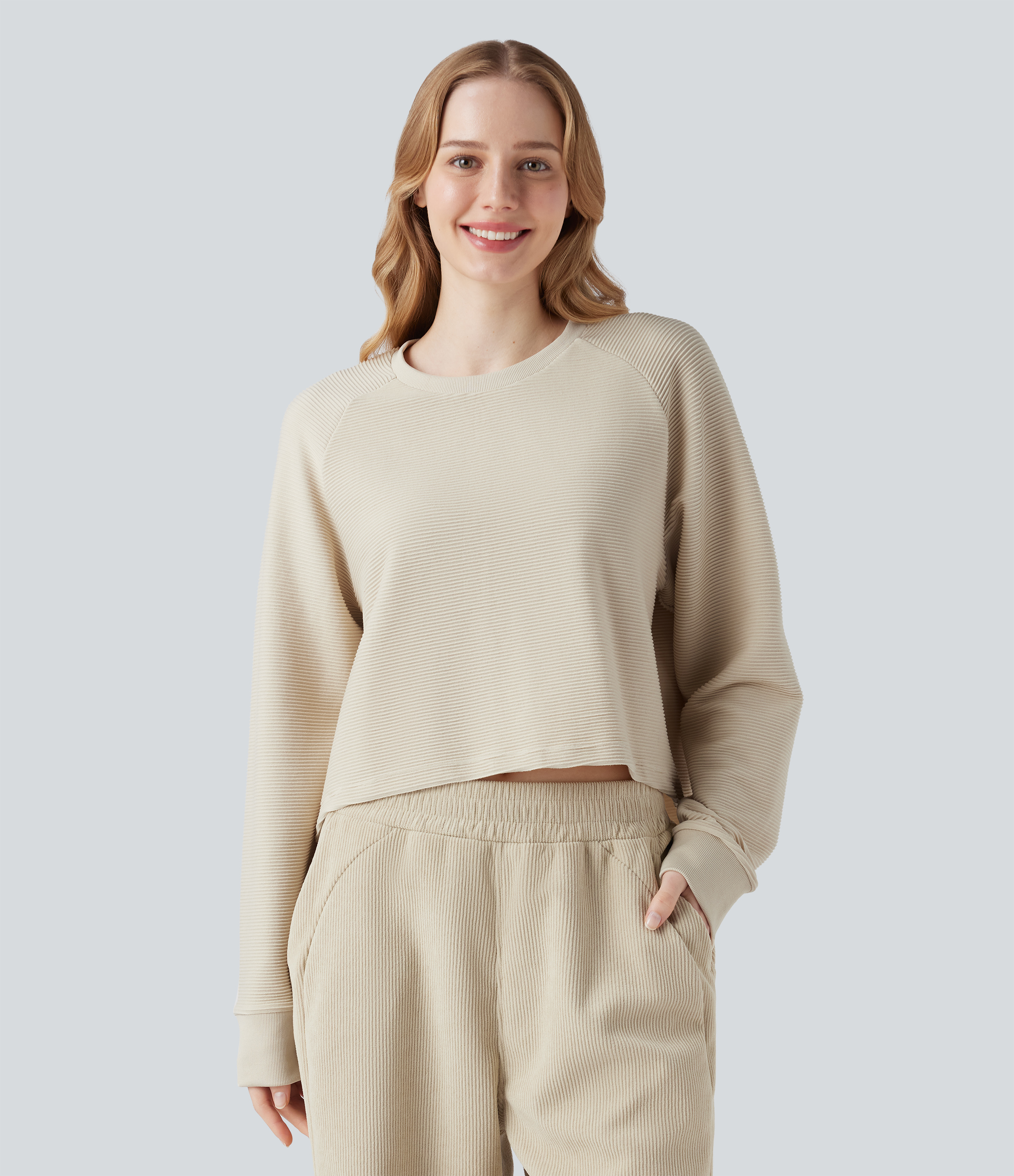 Seamless Flow Crew Neck Raglan Long Sleeve High Low Casual Sports Top