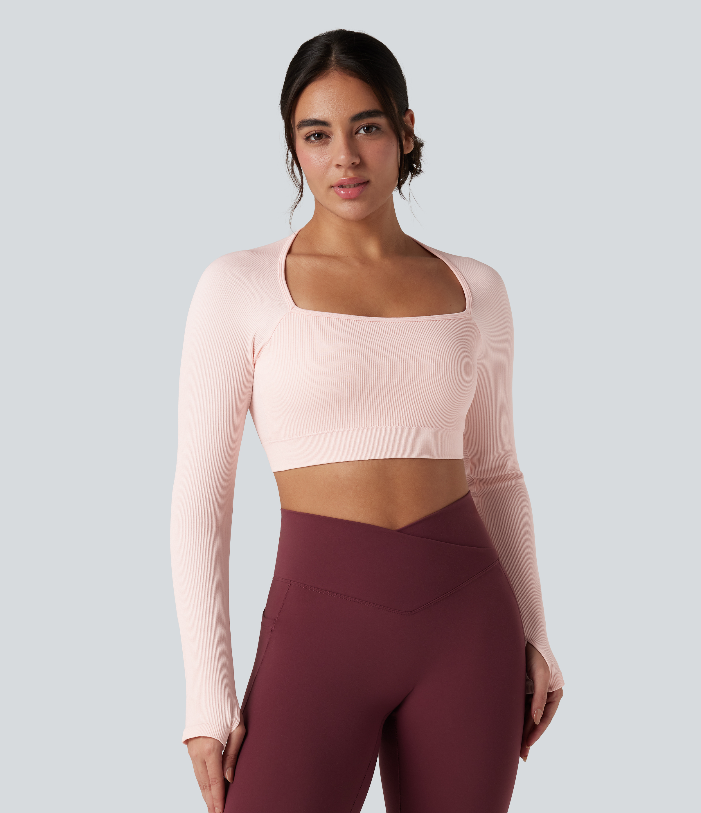 Seamless Flow Long Sleeve Thumb Hole Cropped Yoga Sports Top