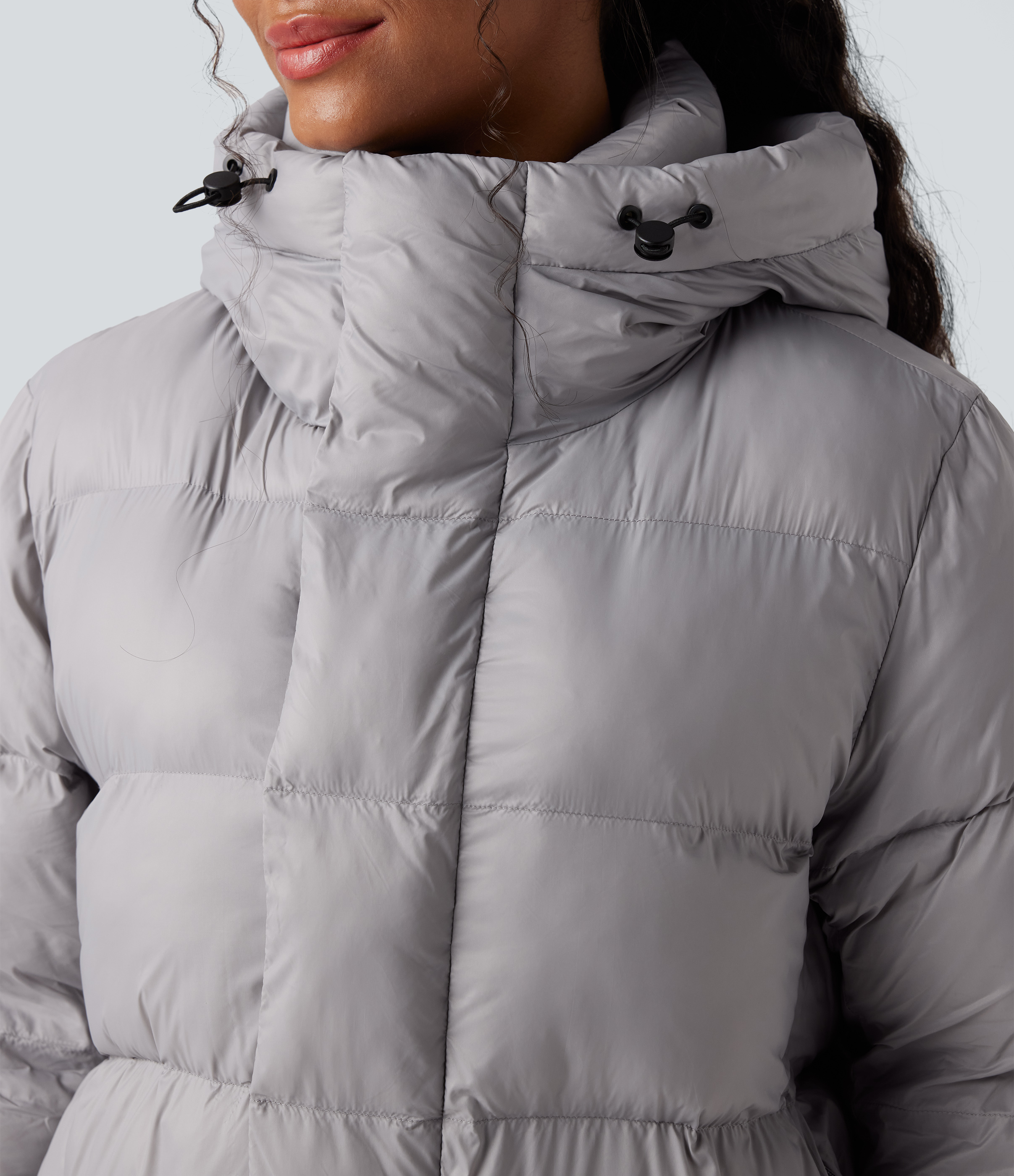 Hooded Long Sleeve Zip Longline Casual Puffer Jacket with Pockets