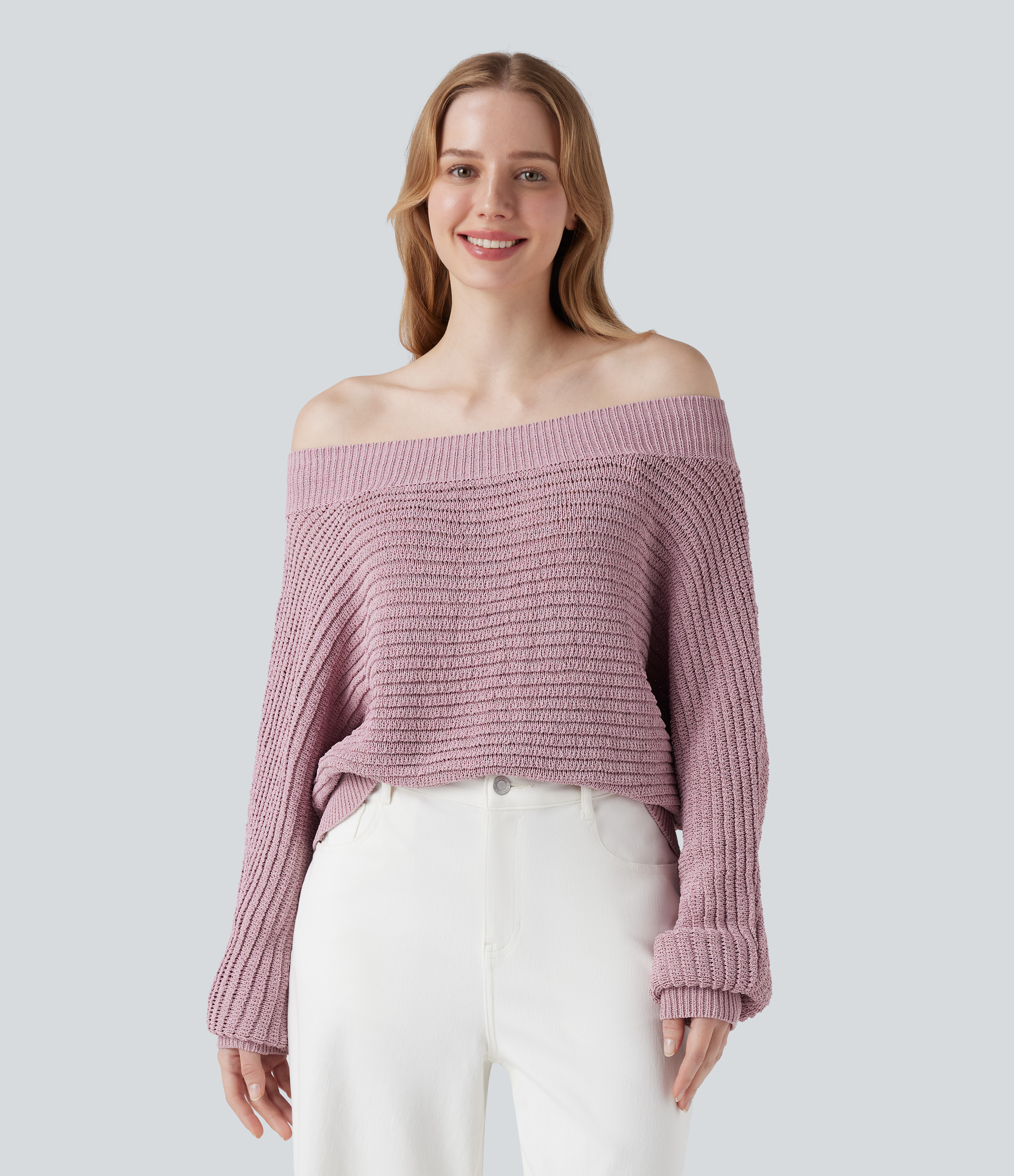 Lässiger schulterfreier Langarmpullover