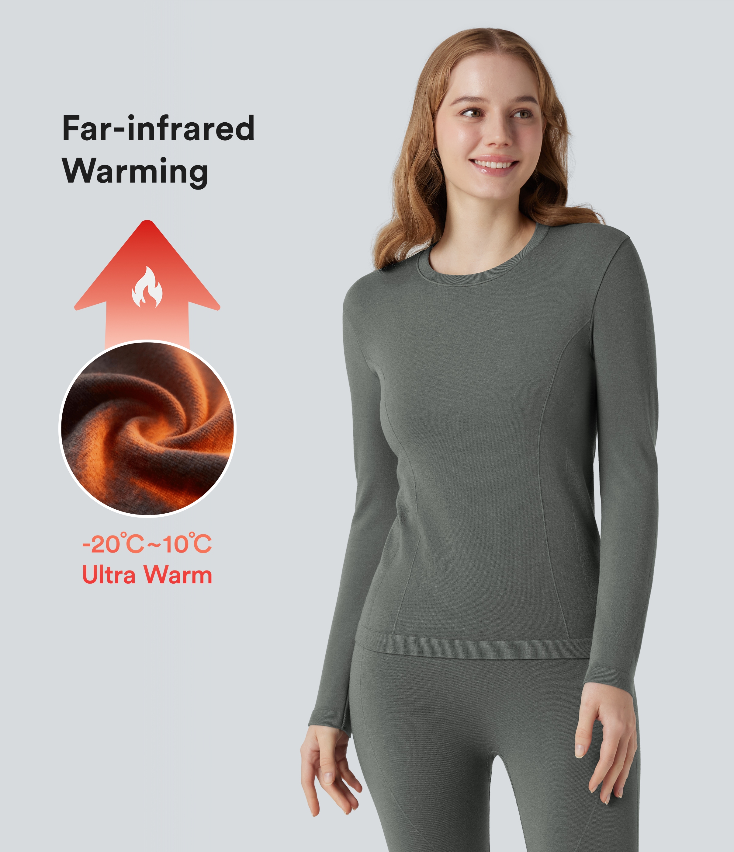 HeatCore OneForm Seamless Flow Round Neck Long Sleeve Thermal Casual Top