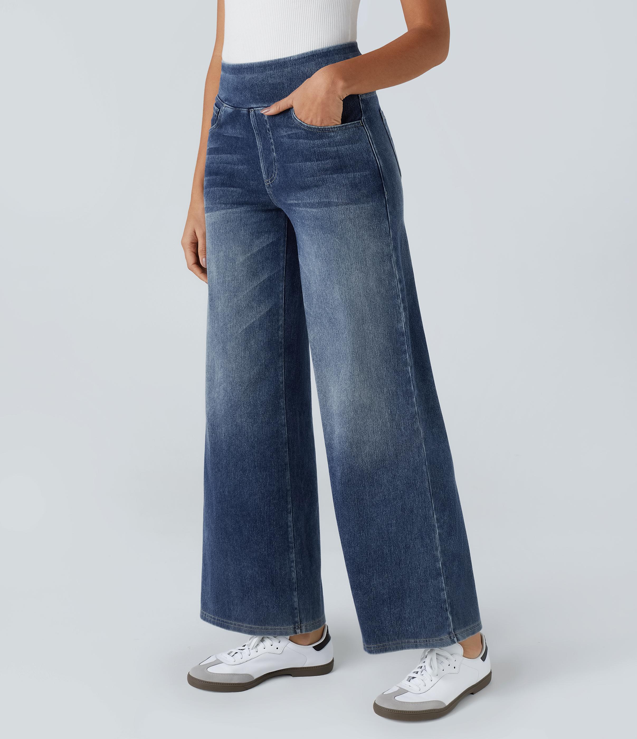 Halara Flex™ High Waisted Pockets Baggy Wide Leg Washed Casual Jeans