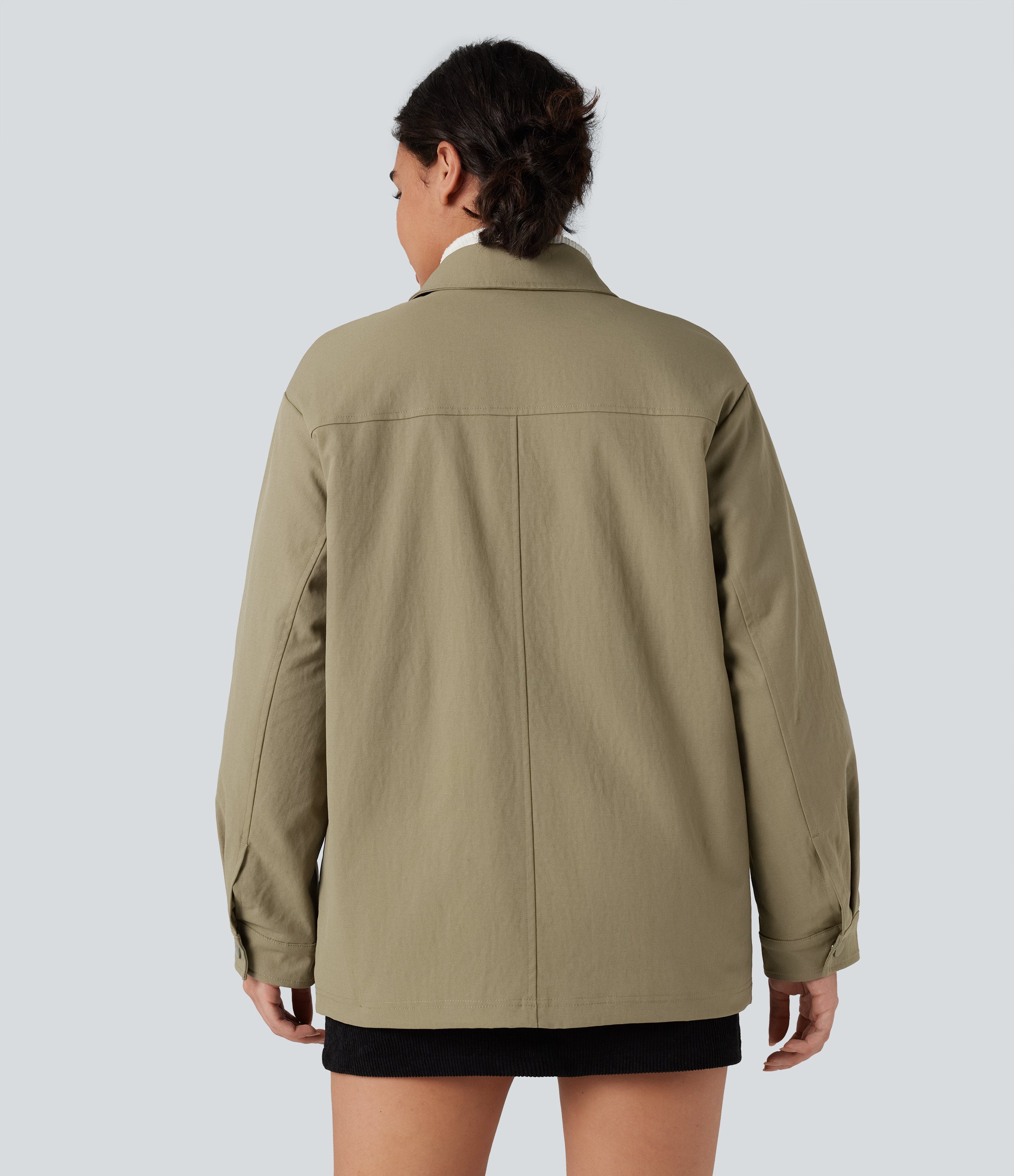 Sponge Zipper Long Sleeve Casual Shacket Padded Jacket with Pockets / 2