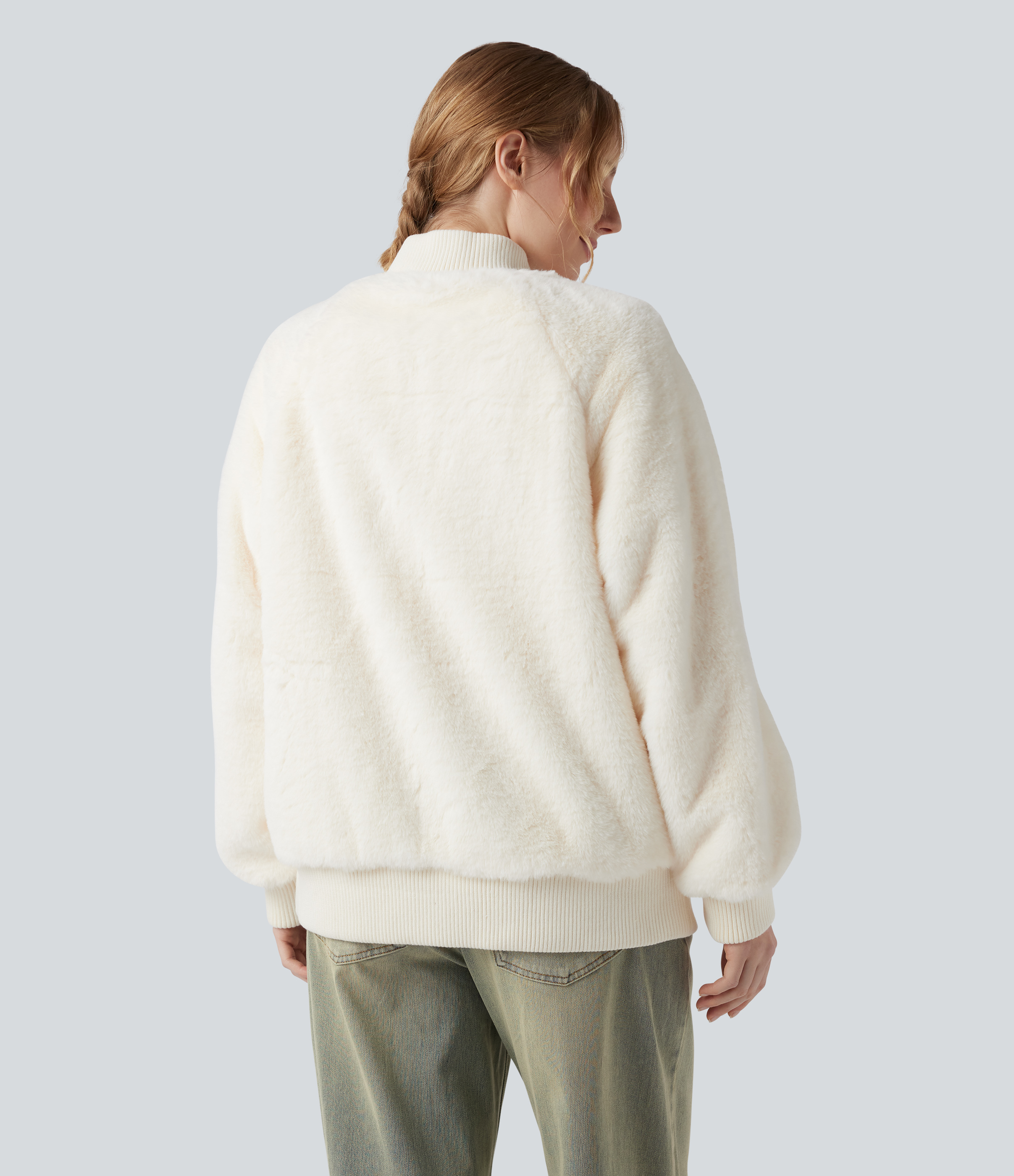 Snow White Oak Veste bomber sherpa zippée à manches longues avec poches / 2