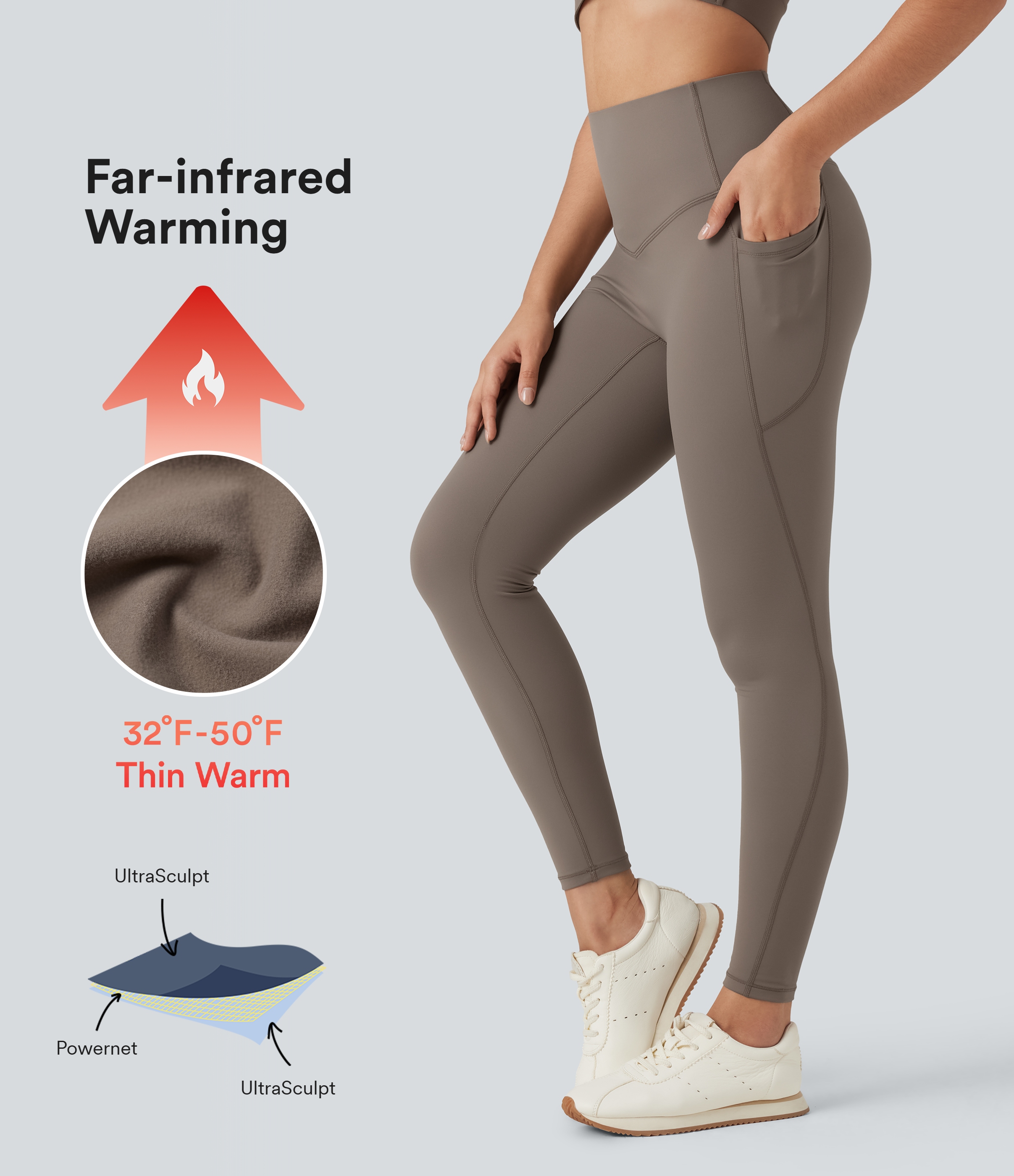 Halara UltraSculpt™ Heat High-Waisted Thermal Fleece Yoga Leggings mit Taschen