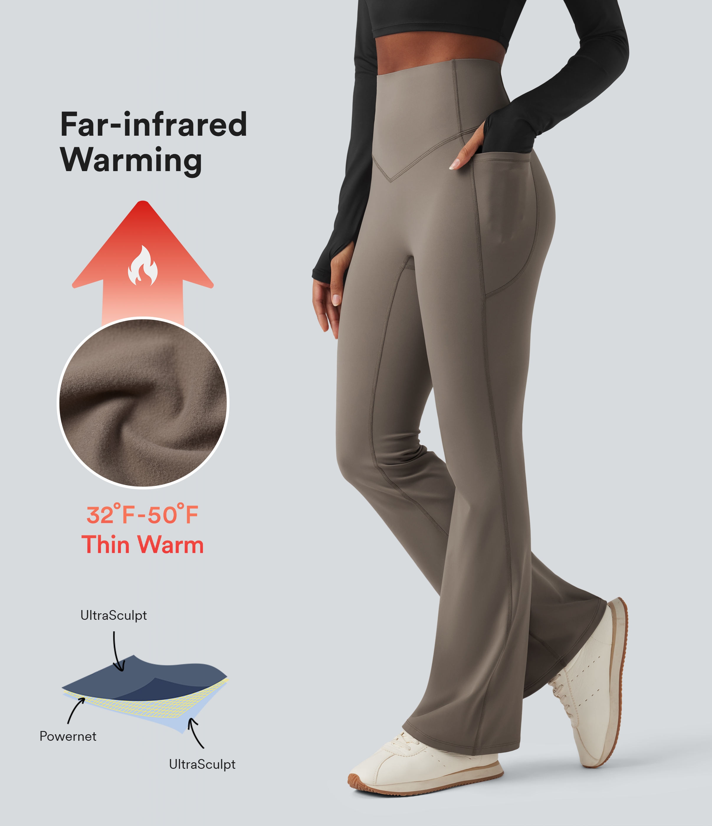 Halara UltraSculpt™ Heat High-Waisted Thermal Fleece Bootcut Yoga Leggings mit Taschen