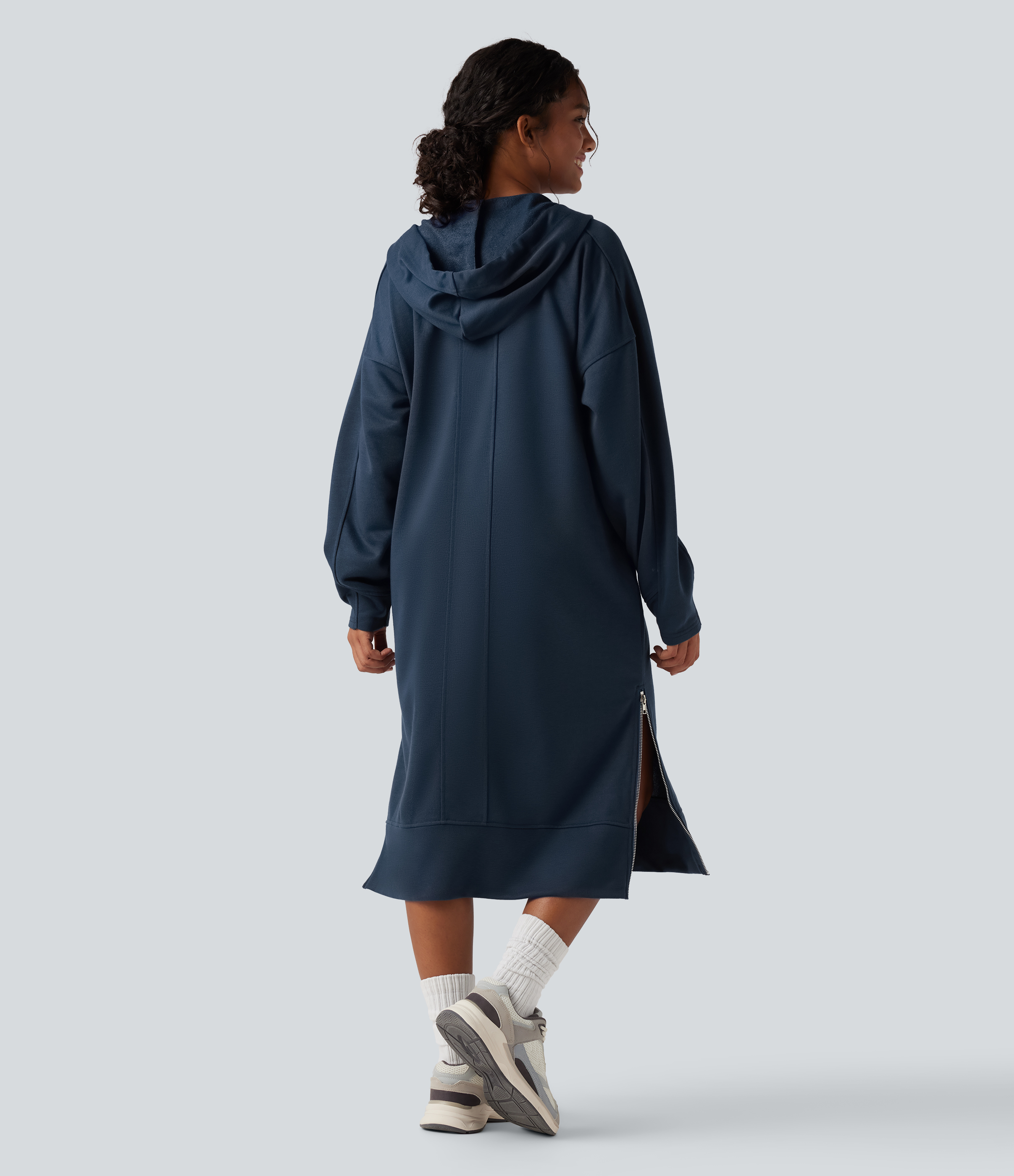 Key Largo Casual midi-sweatjurk met capuchon en trekkoord, lange mouwen, zoom met rits en zakken / 2