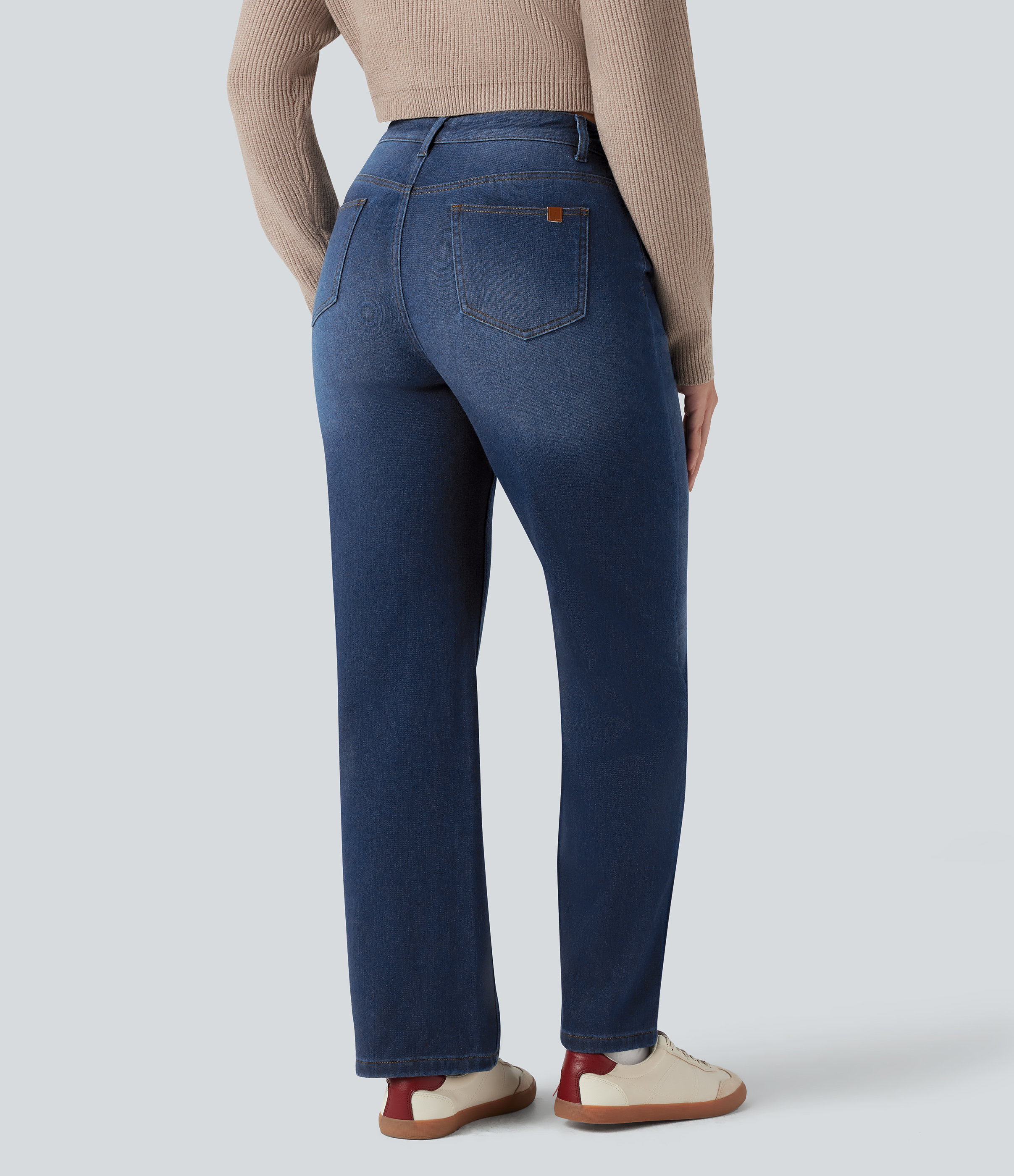 Estate Blue Denim Halara Flex™ Denim Heat High Waisted Straight Leg Fleece Casual Jeans with Pockets / 2