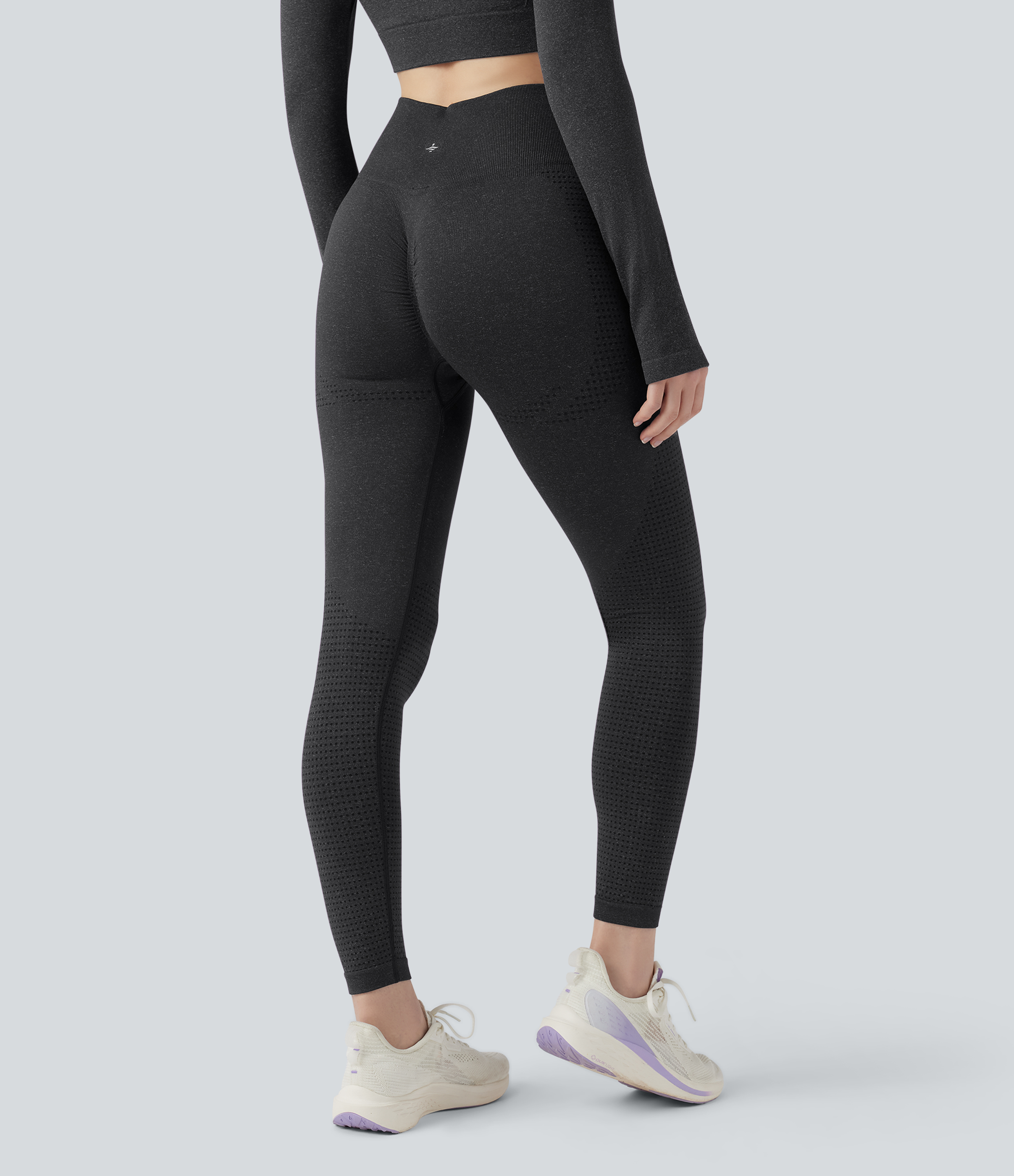 Fekete Varrásmentes, magas derekú jóga-leggings / 2