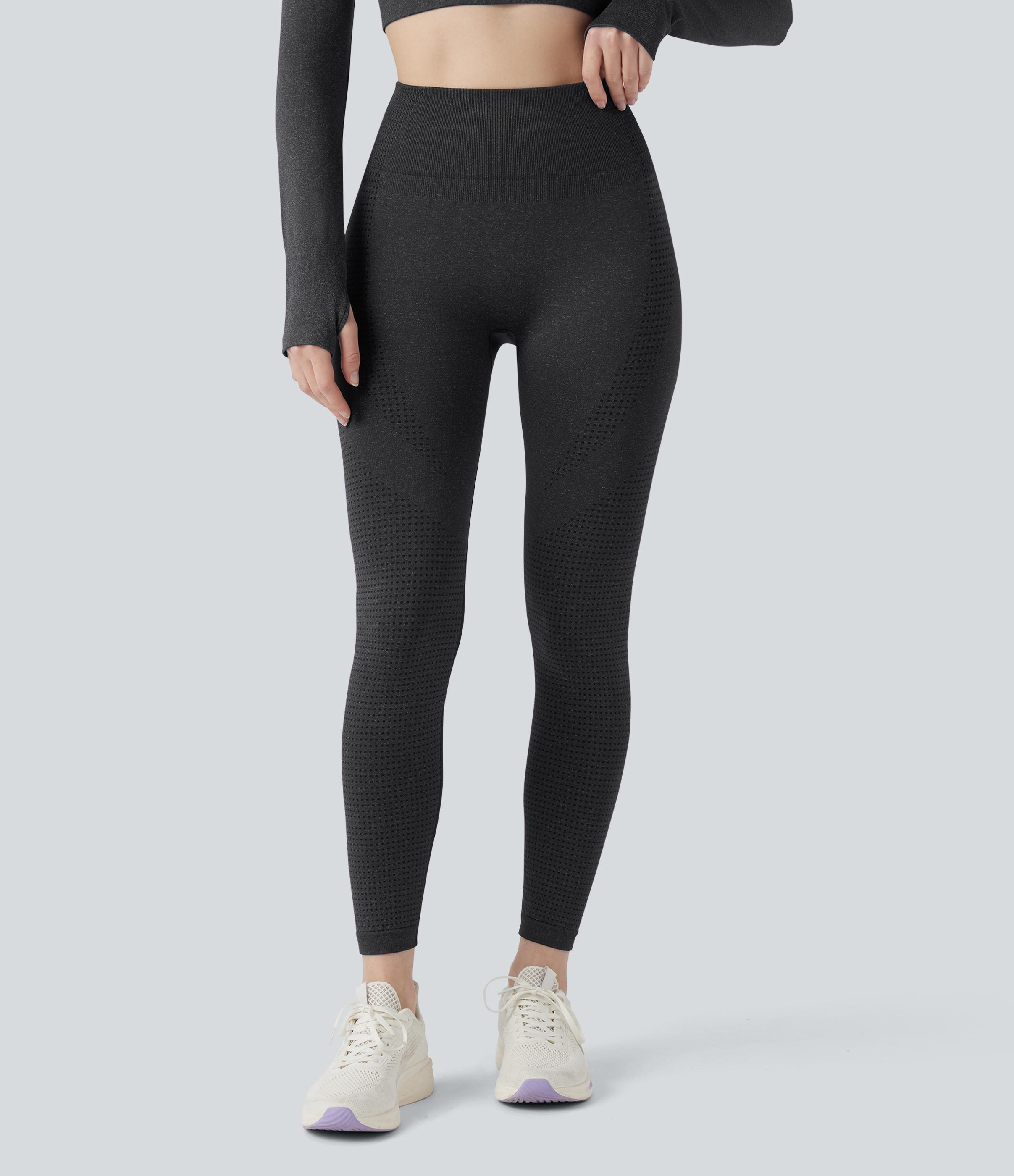 Fekete Varrásmentes, magas derekú jóga-leggings / 1