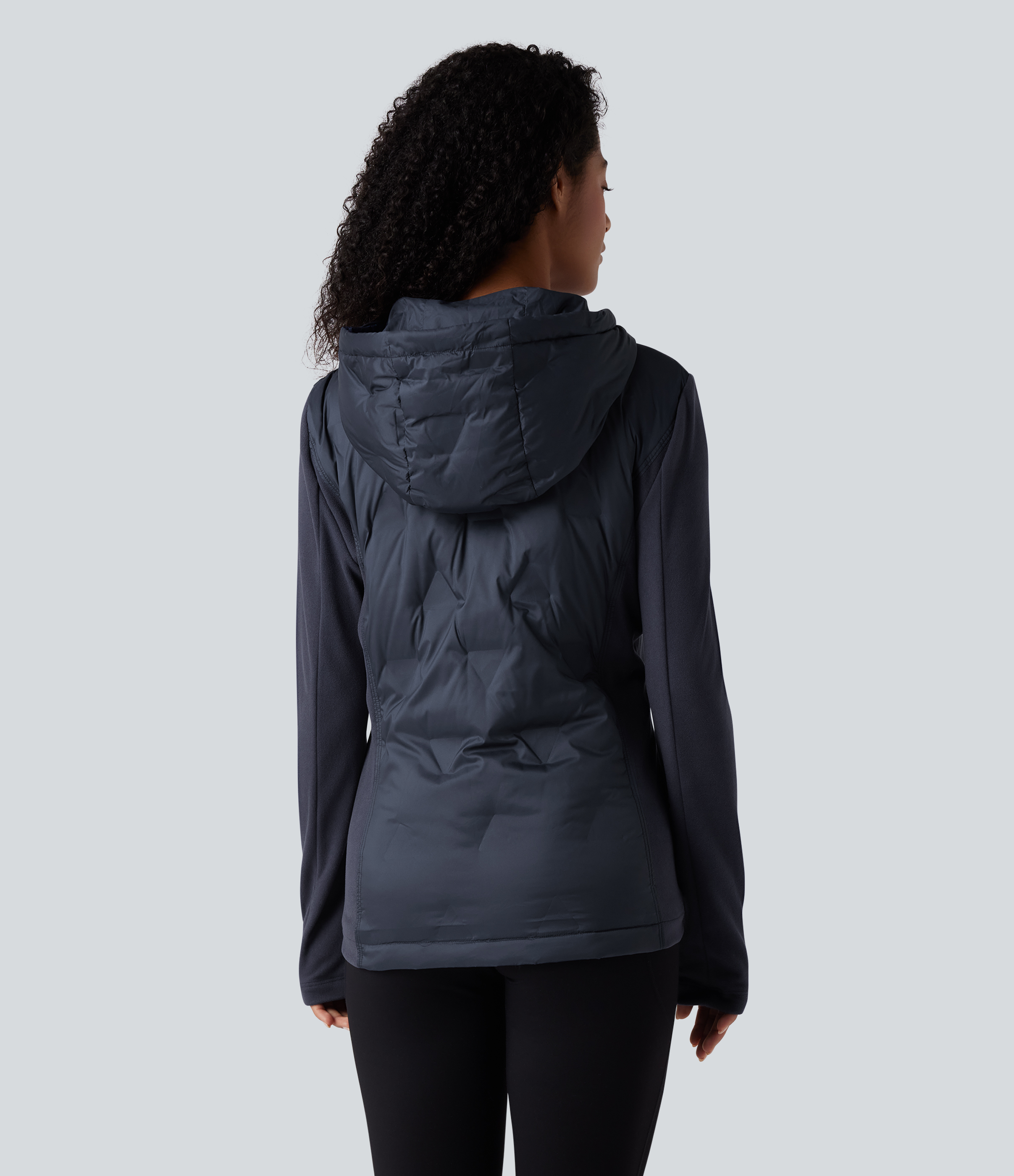 Fog Grey Blue Lässige Daunenjacke mit Kapuze und Seitentaschen / 2