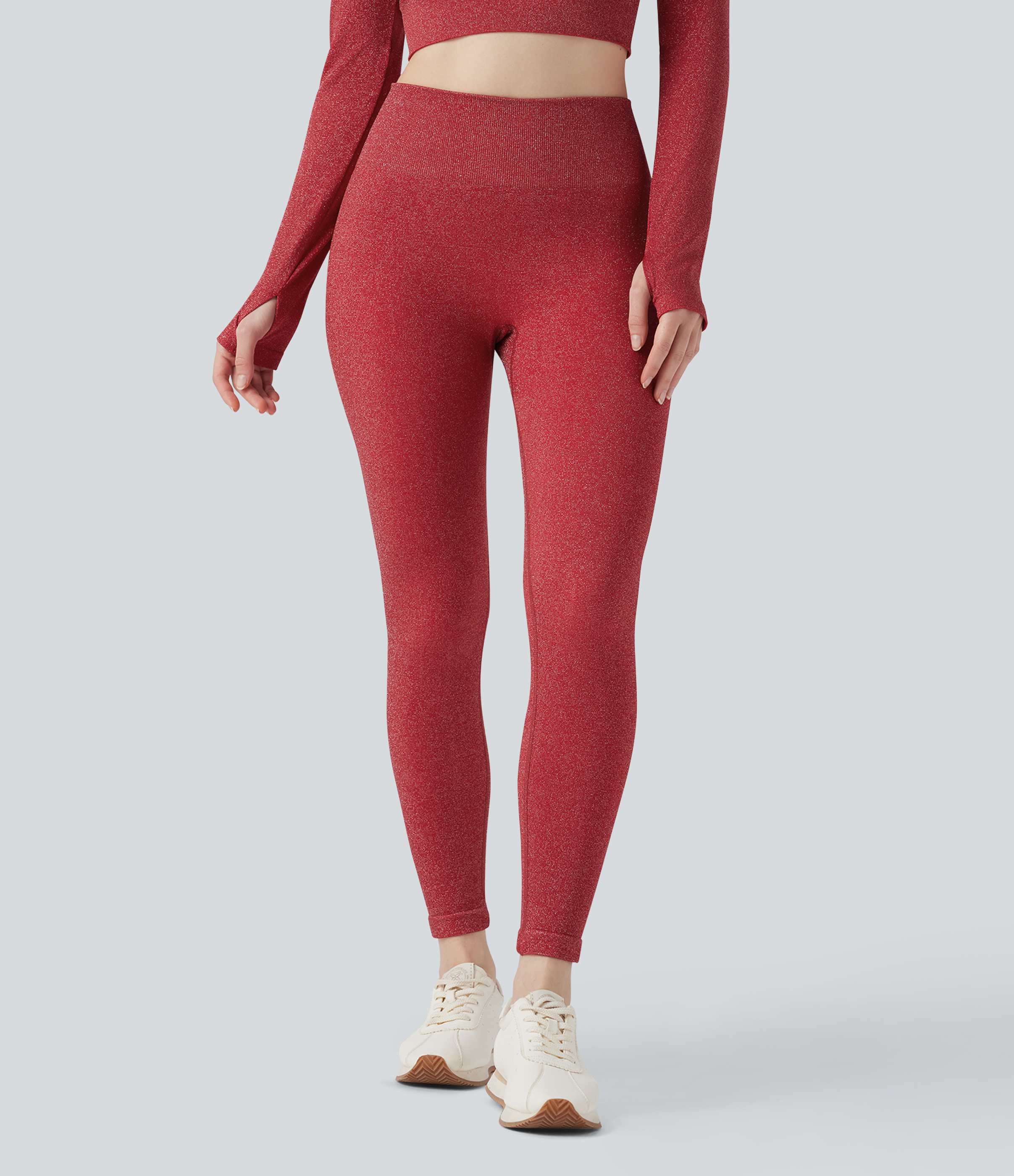 Workout-Leggings mit hohem Bund, Glanz-Effekt und nahtlosem Flow