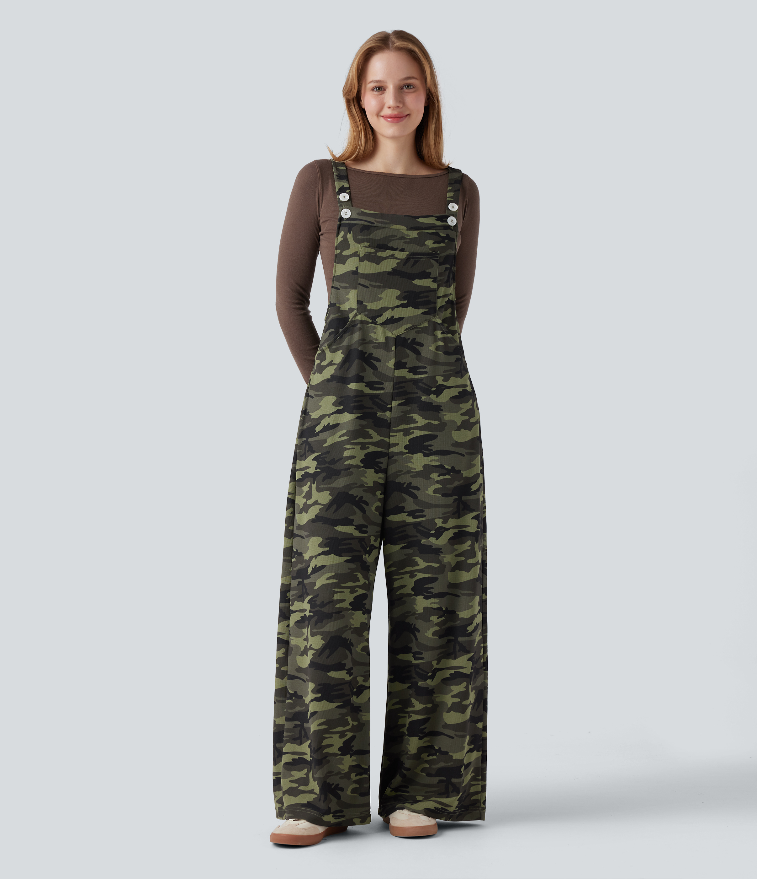 Camo Waffle Casual Dungarees with Pockets