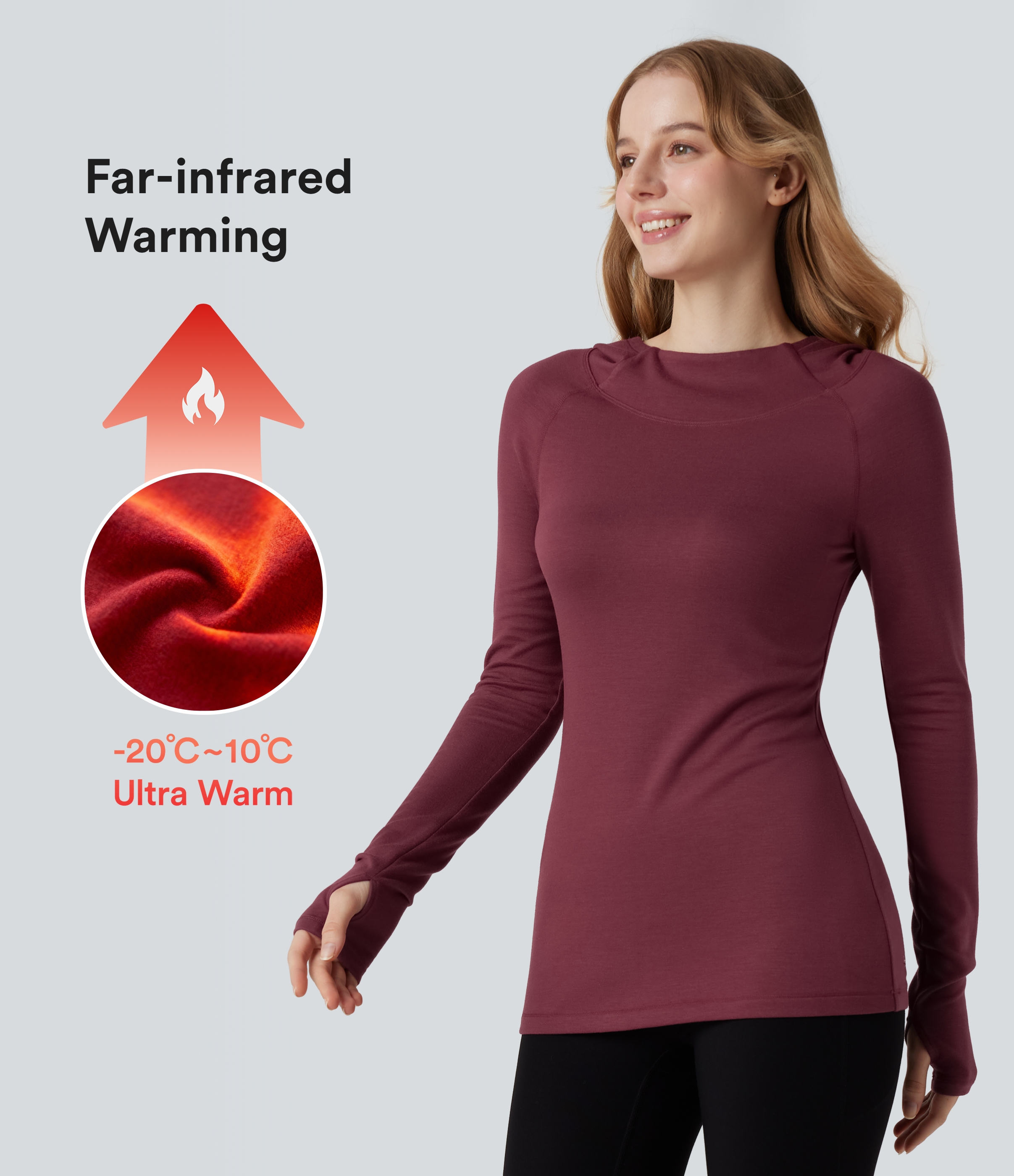 Halara HeatCore Hooded Long Sleeve Thumb Hole Warming Yoga Sports Top