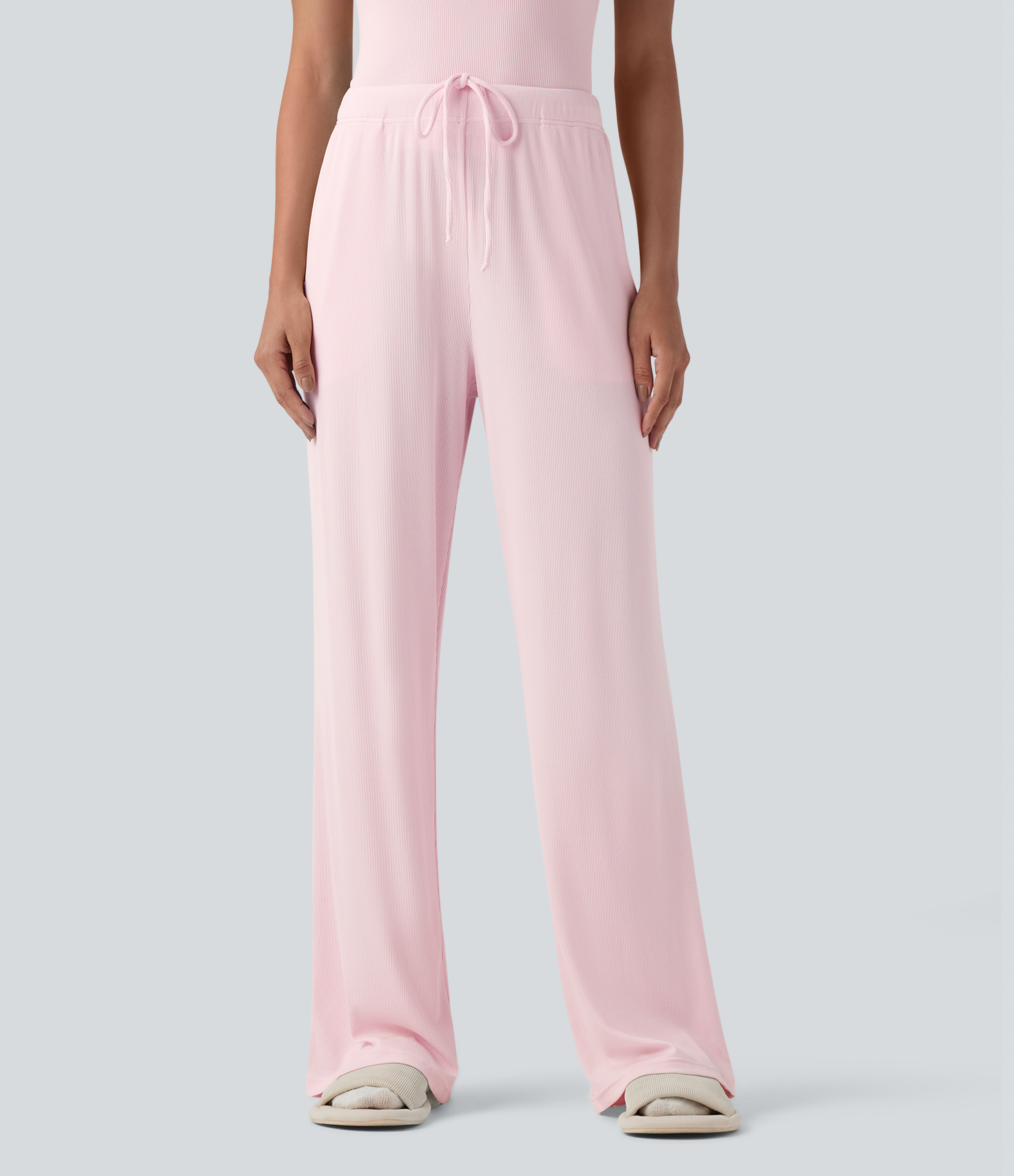 Pantalon d'intérieur taille moyenne avec cordon de serrage en maille côtelée avec poches