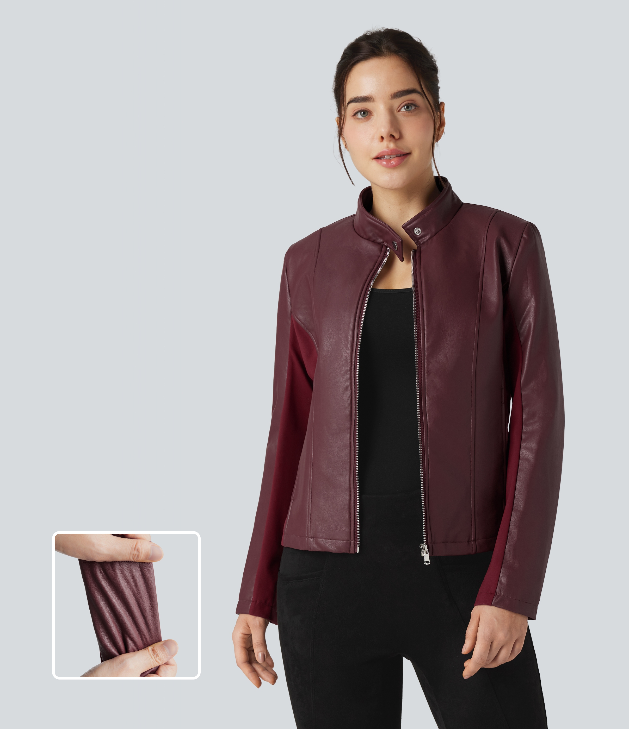 Veste polaire tissu enduit col montant zippée à manches longues avec poches