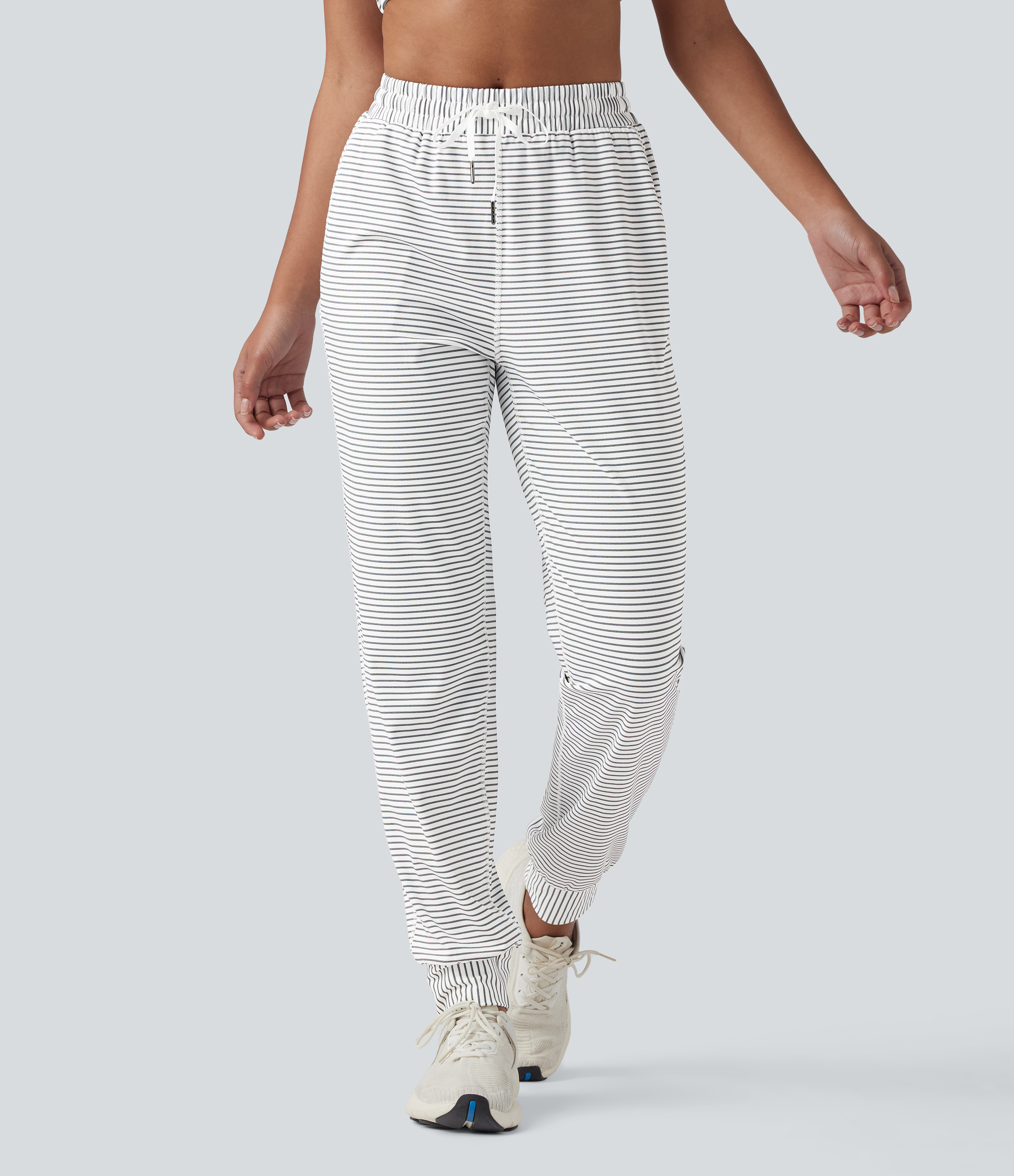 Halara Mid Rise Drawstring Stripes Yoga Joggers with Pockets