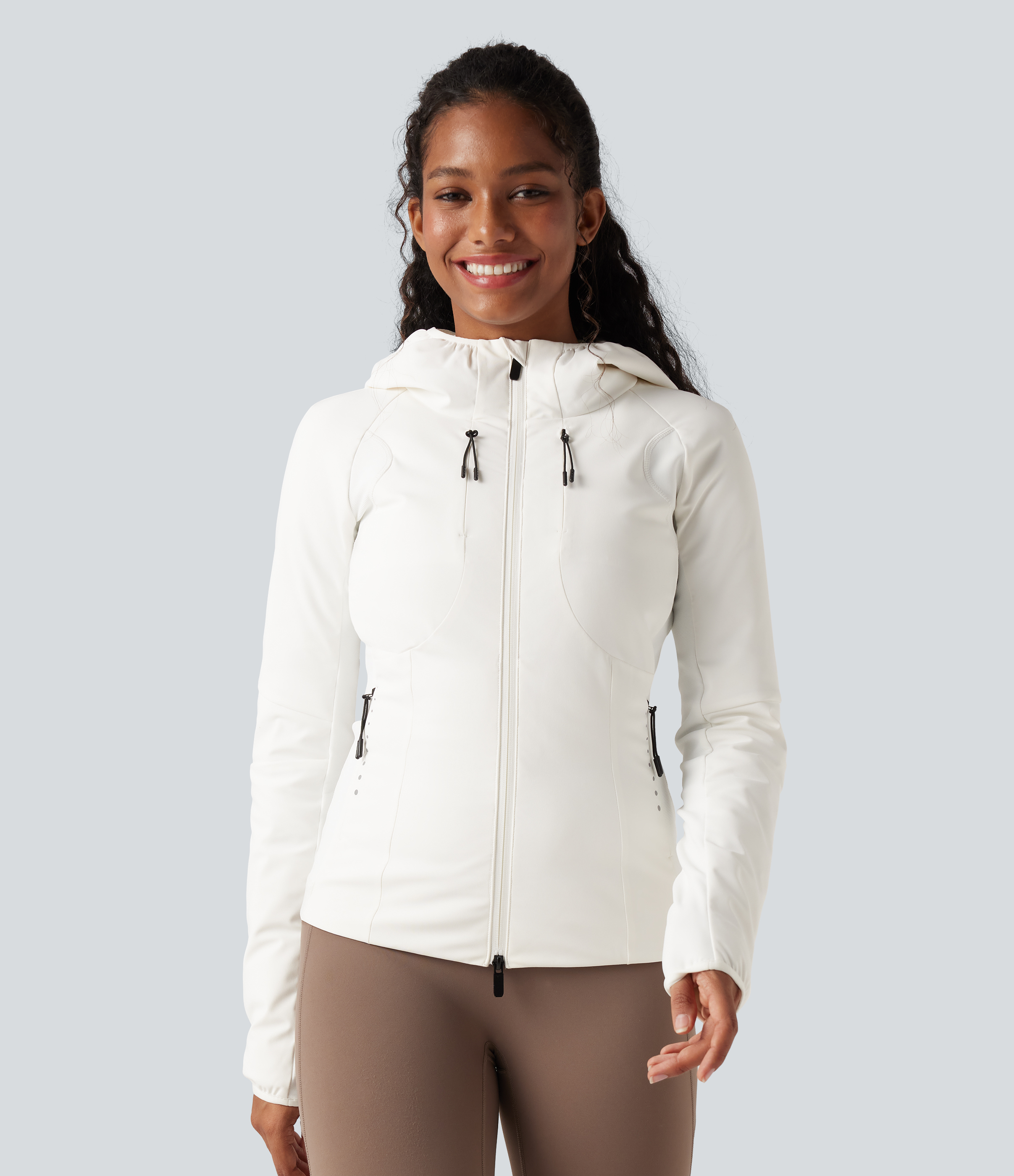 Reflektierende Daunen-Laufjacke mit Kapuze und Taschen