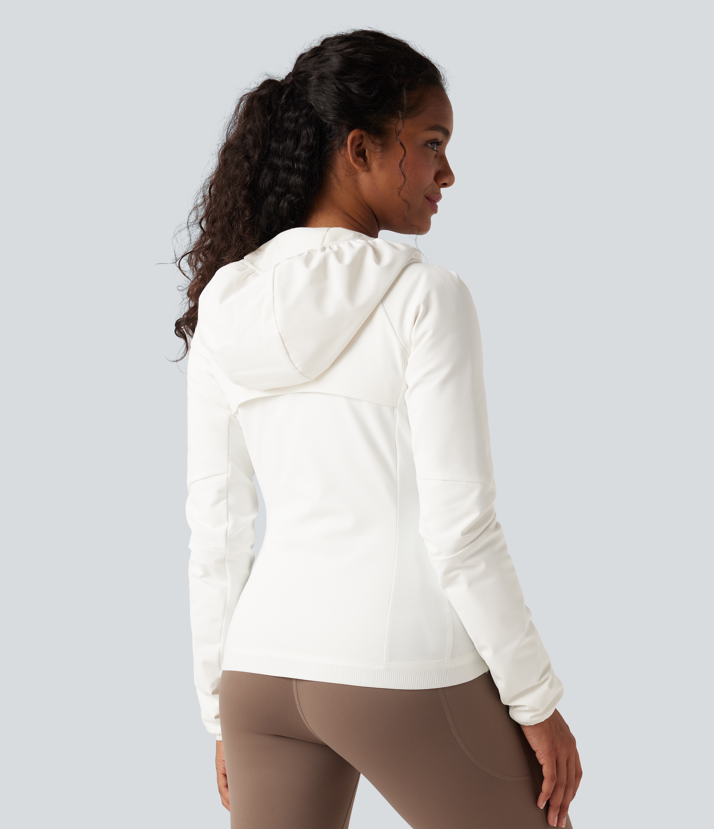 White Reflective Hooded Running Down Jacket with Pockets / 2