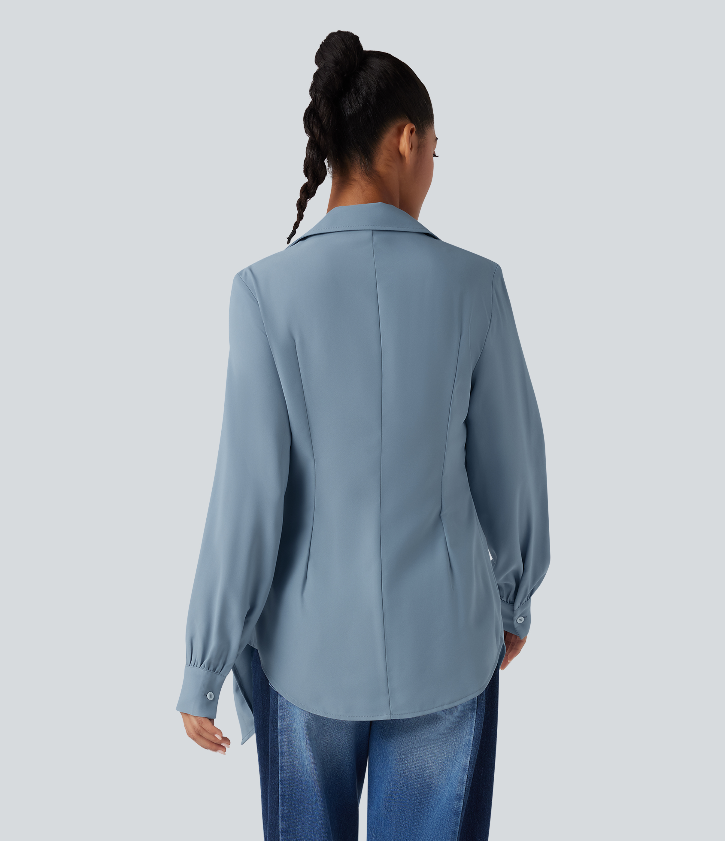 Mountain Spring Camisa casual 2 en 1 color block con cuello con recuperación de arrugas, detalle cruzado y dobladillo curvo / 2