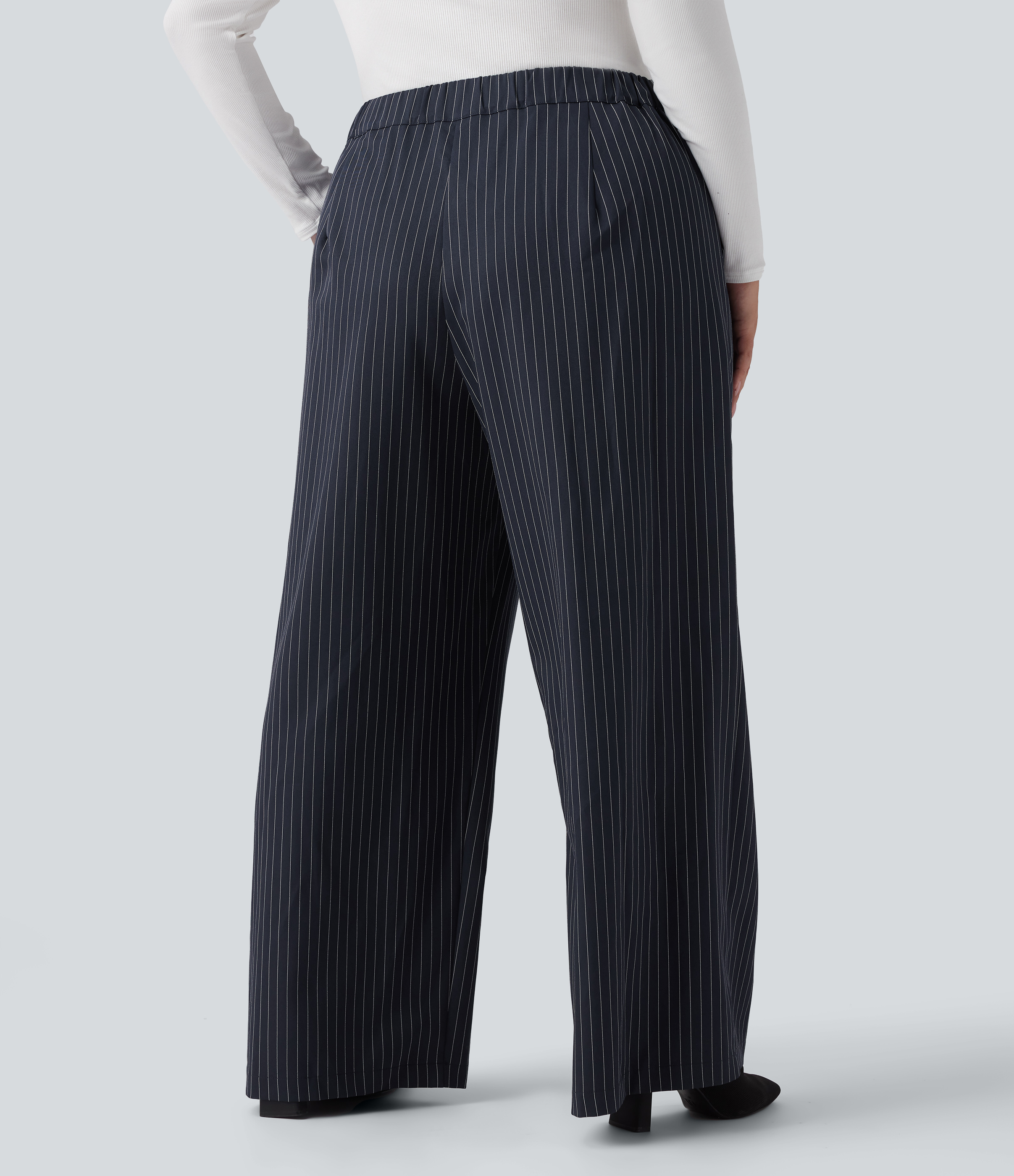 After Midnight High Waisted Wide Leg Striped Work Plus Size Trousers with Pockets / 2