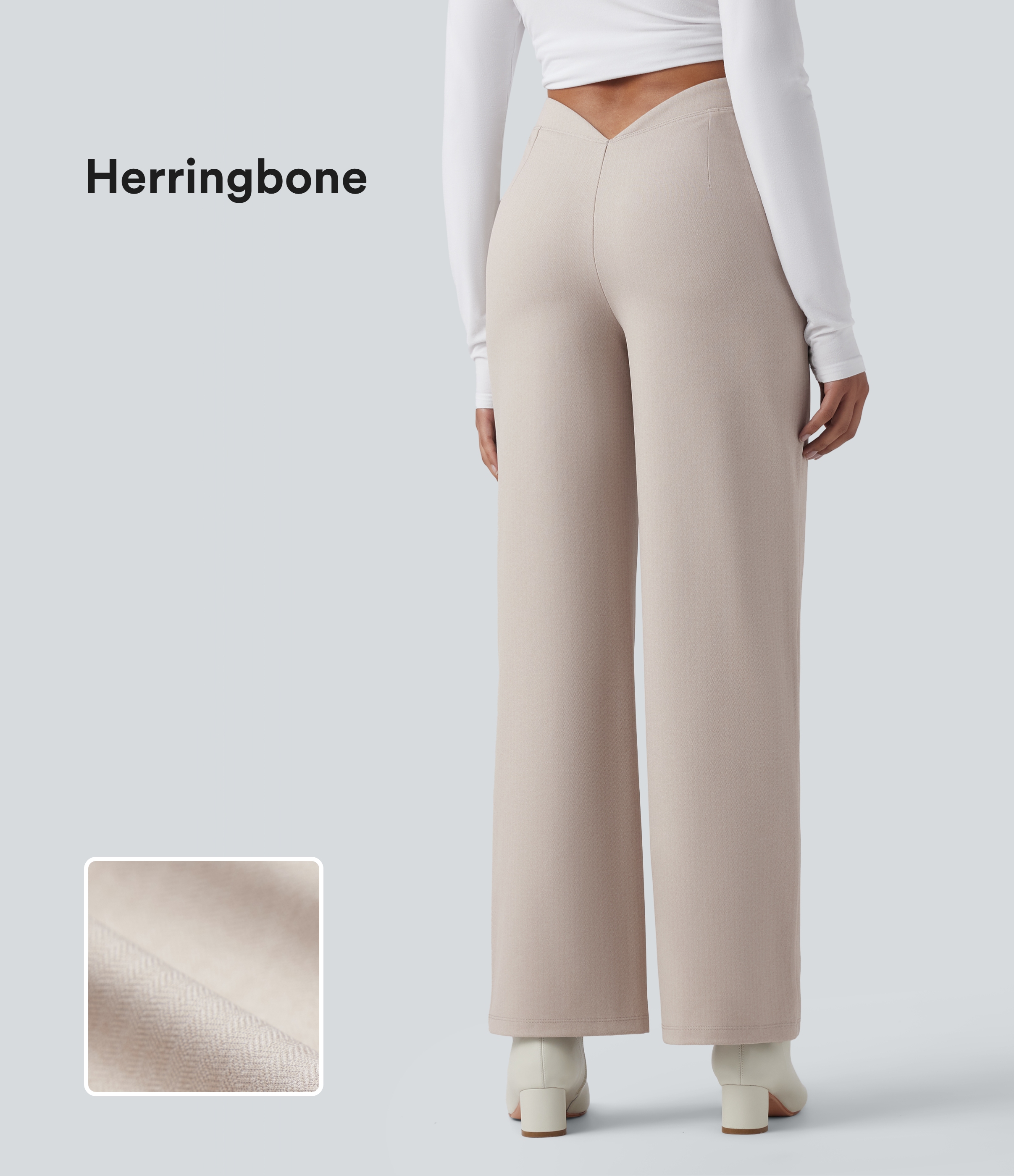 Halara Flex™ Pantaloni de lucru cu talie înaltă, croială în formă de V, picior larg și model spic (herringbone)