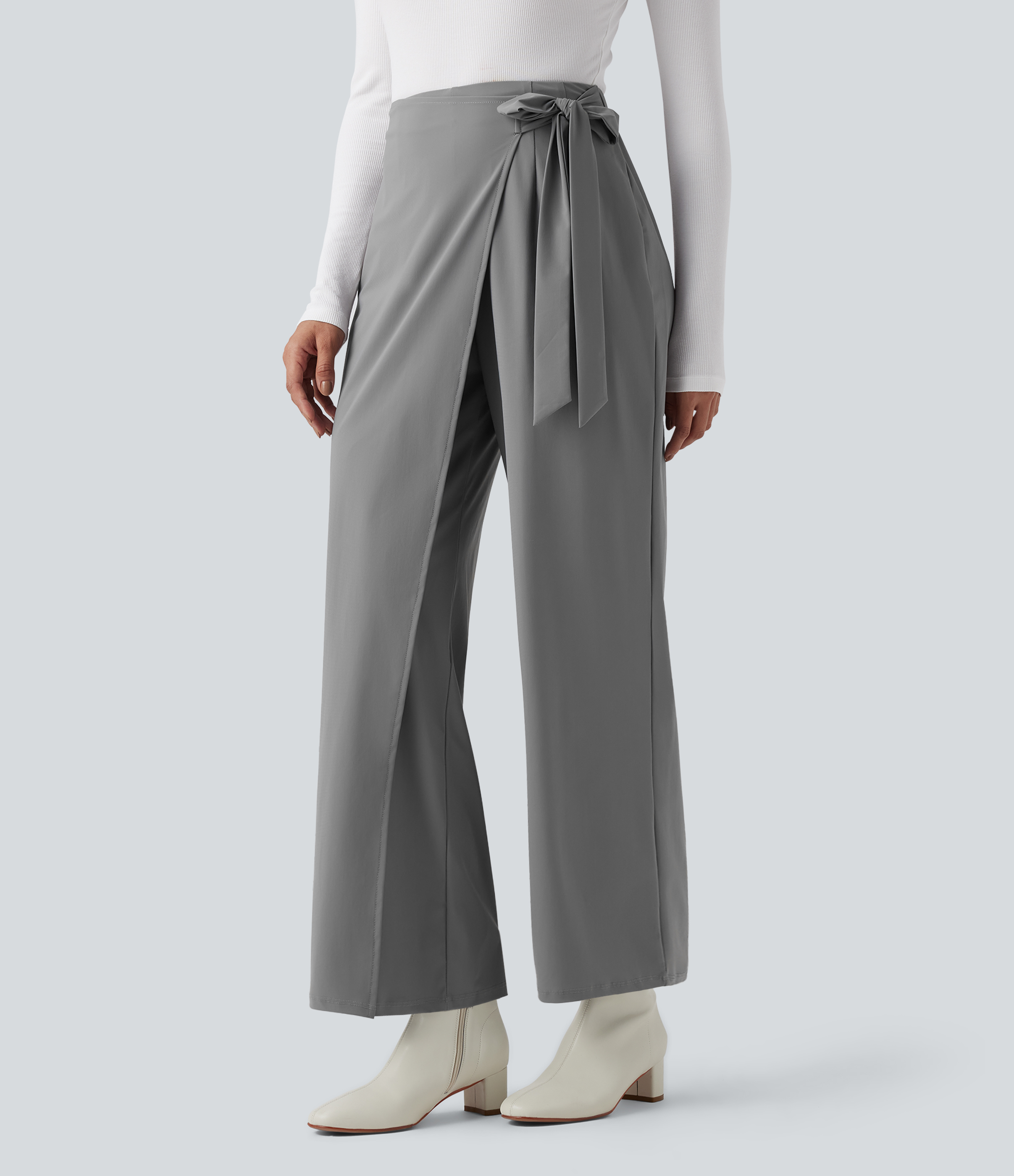 High Waisted Tie Side Quick Dry Suit Work Wide Leg Pants