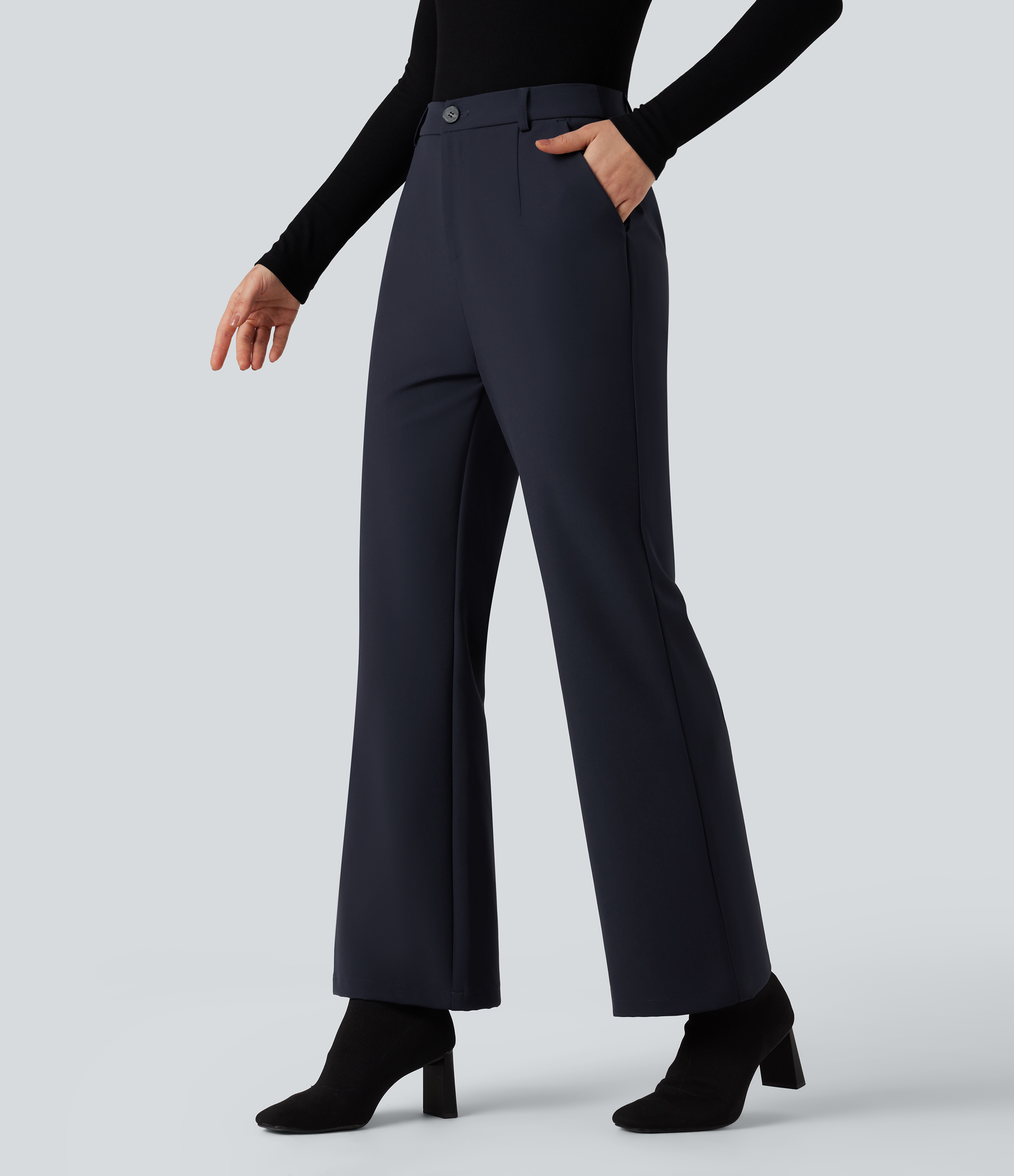 High Waisted Suit Work Bootcut Pants with Pockets