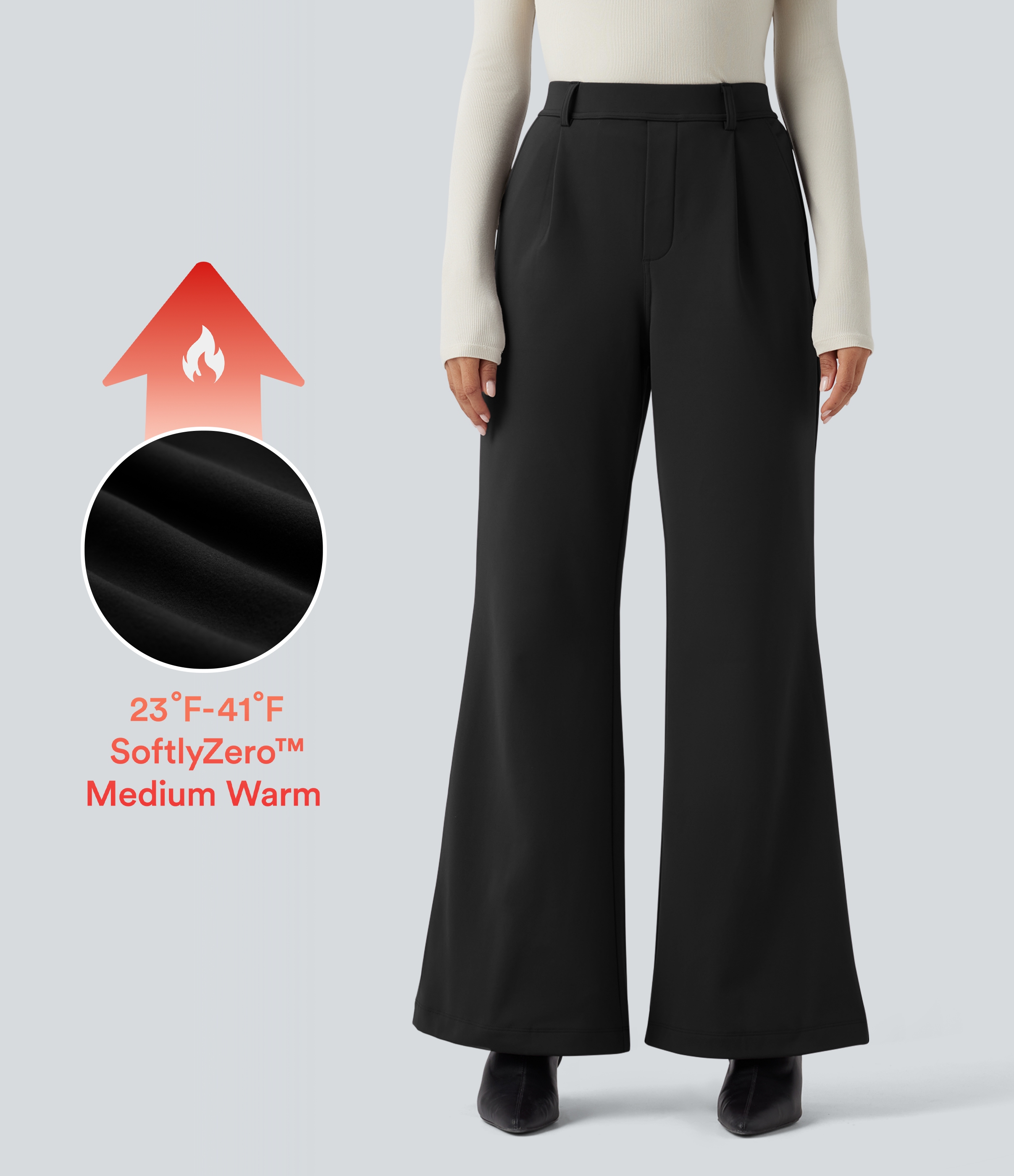 SoftlyZero™ pantalon évasé de travail taille haute en peluche thermique avec poches