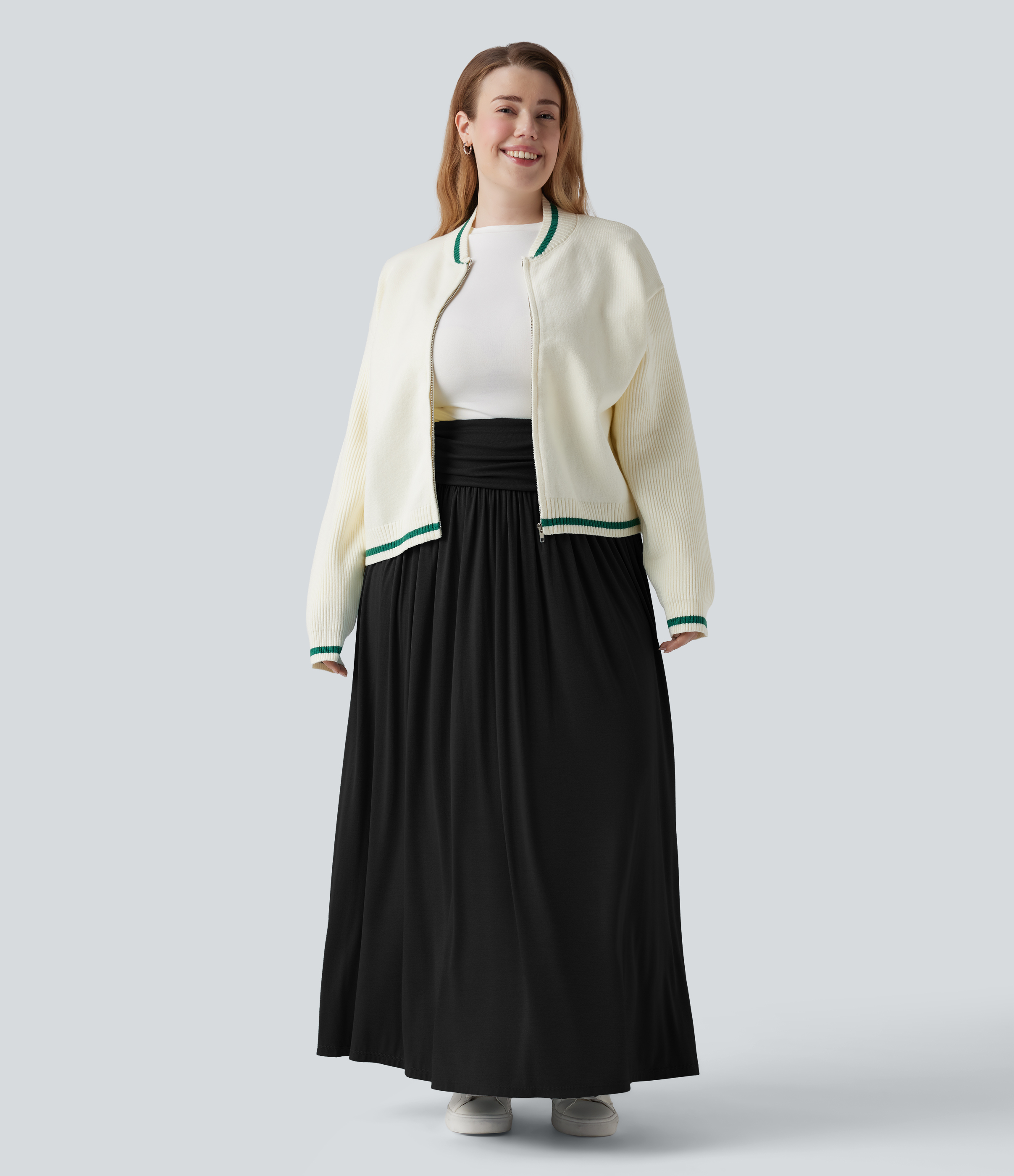 Gathered, flowing maxi skirt with a high waist - Plus Size