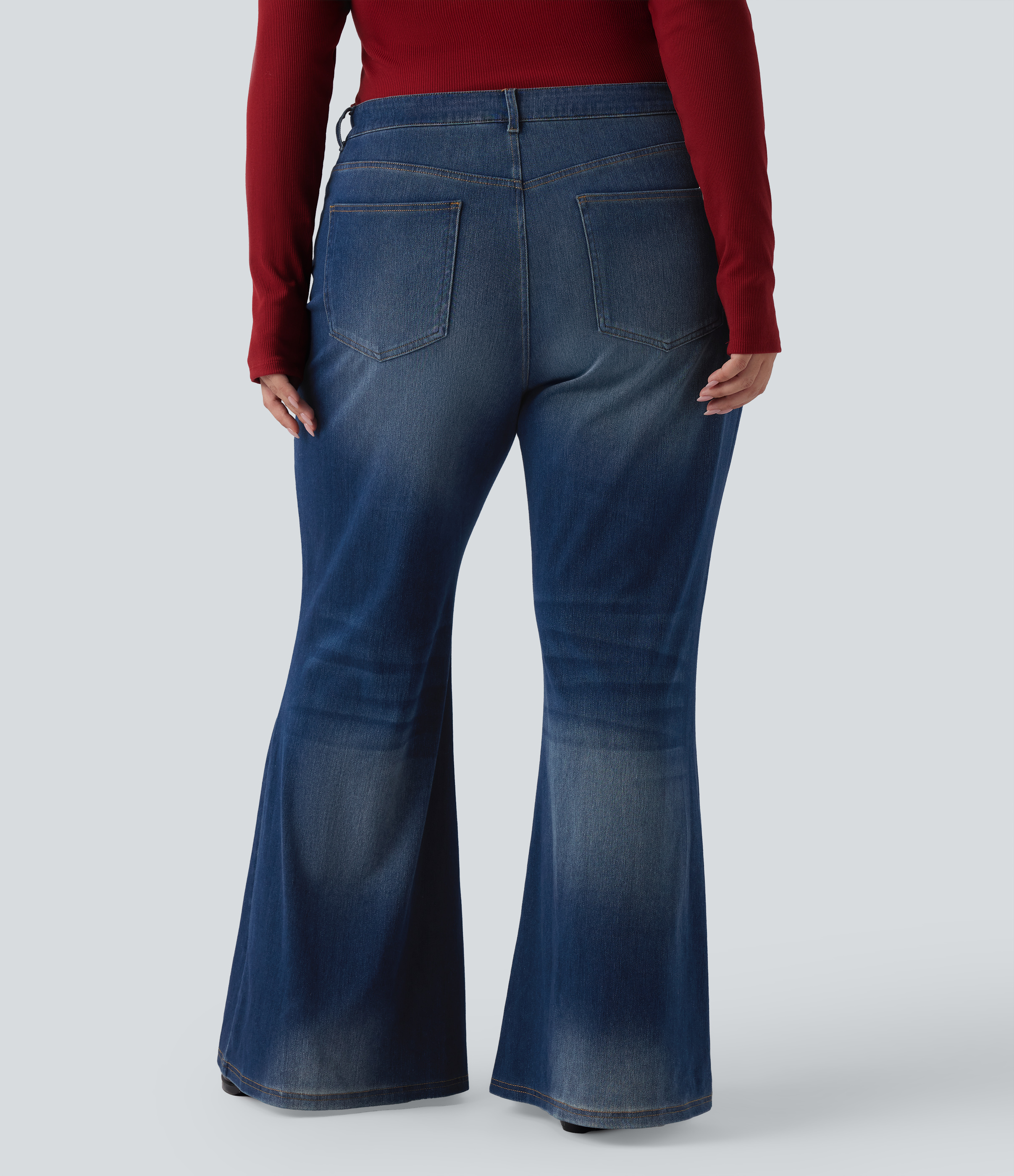 Estate Blue Denim Halara Flex™ Low Rise Flare Washed Casual Plus Size Jeans with Pockets / 2