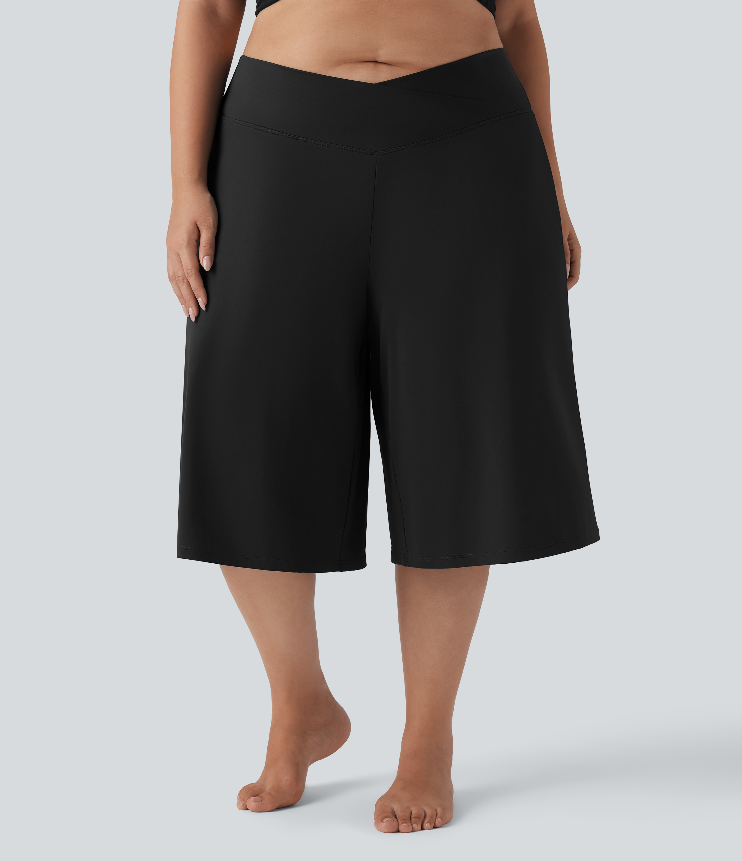 SoftlyZero™ Airy Crossover High Waisted Wide Leg Cool Touch Yoga Pedal Pusher Plus Size Pants with Pockets