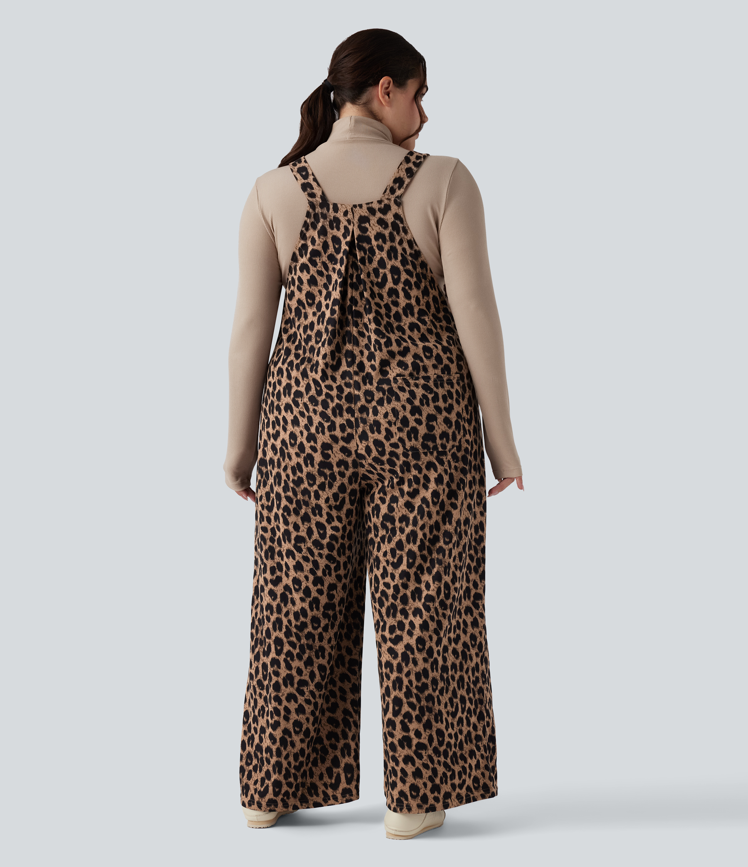 Noir Safari Leopard Print Waffle Casual Plus Size Overalls with Pockets / 2