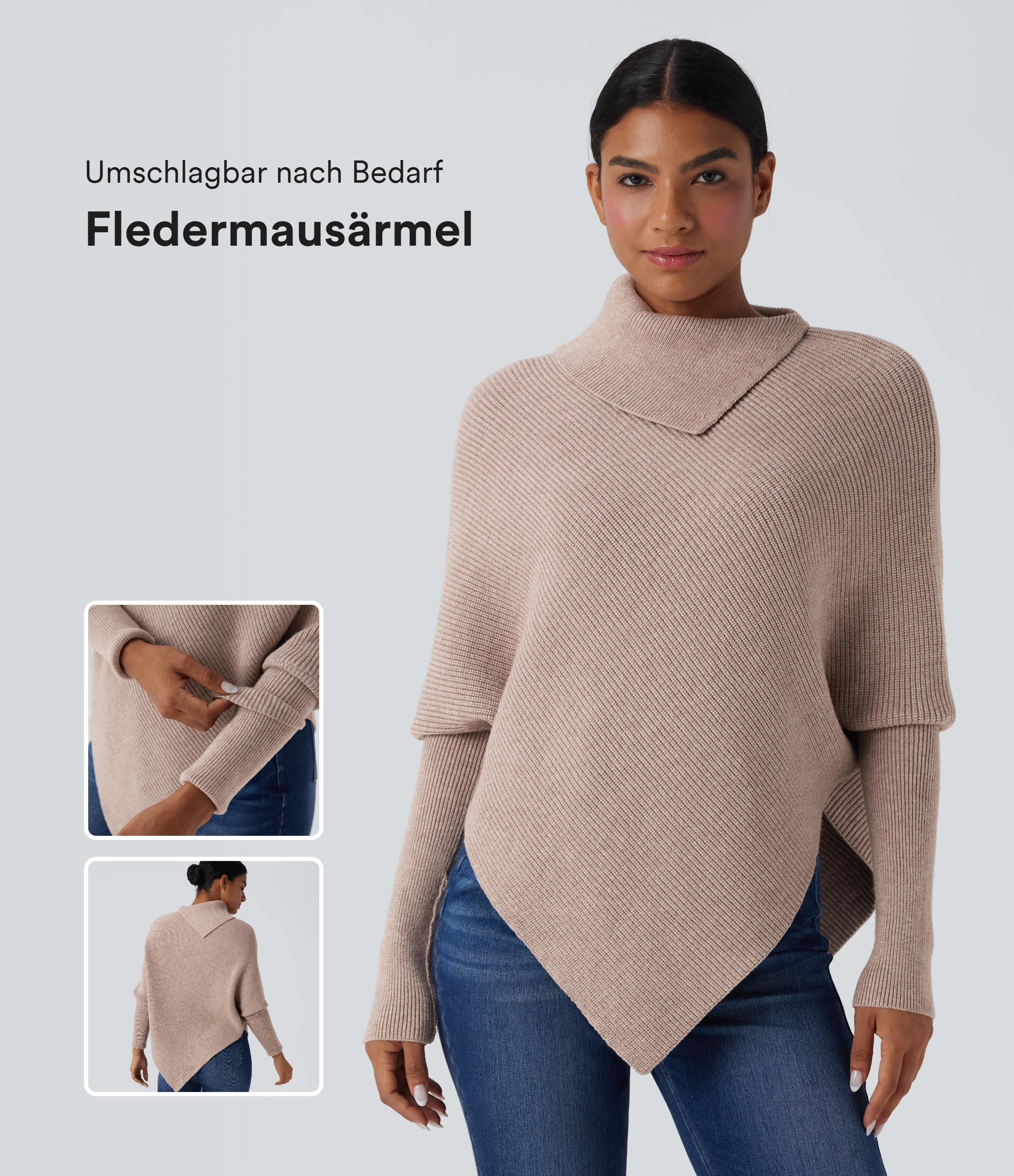 Pear Powder Rollkragenpullover mit Fledermausärmeln und asymmetrischem Saum / 1