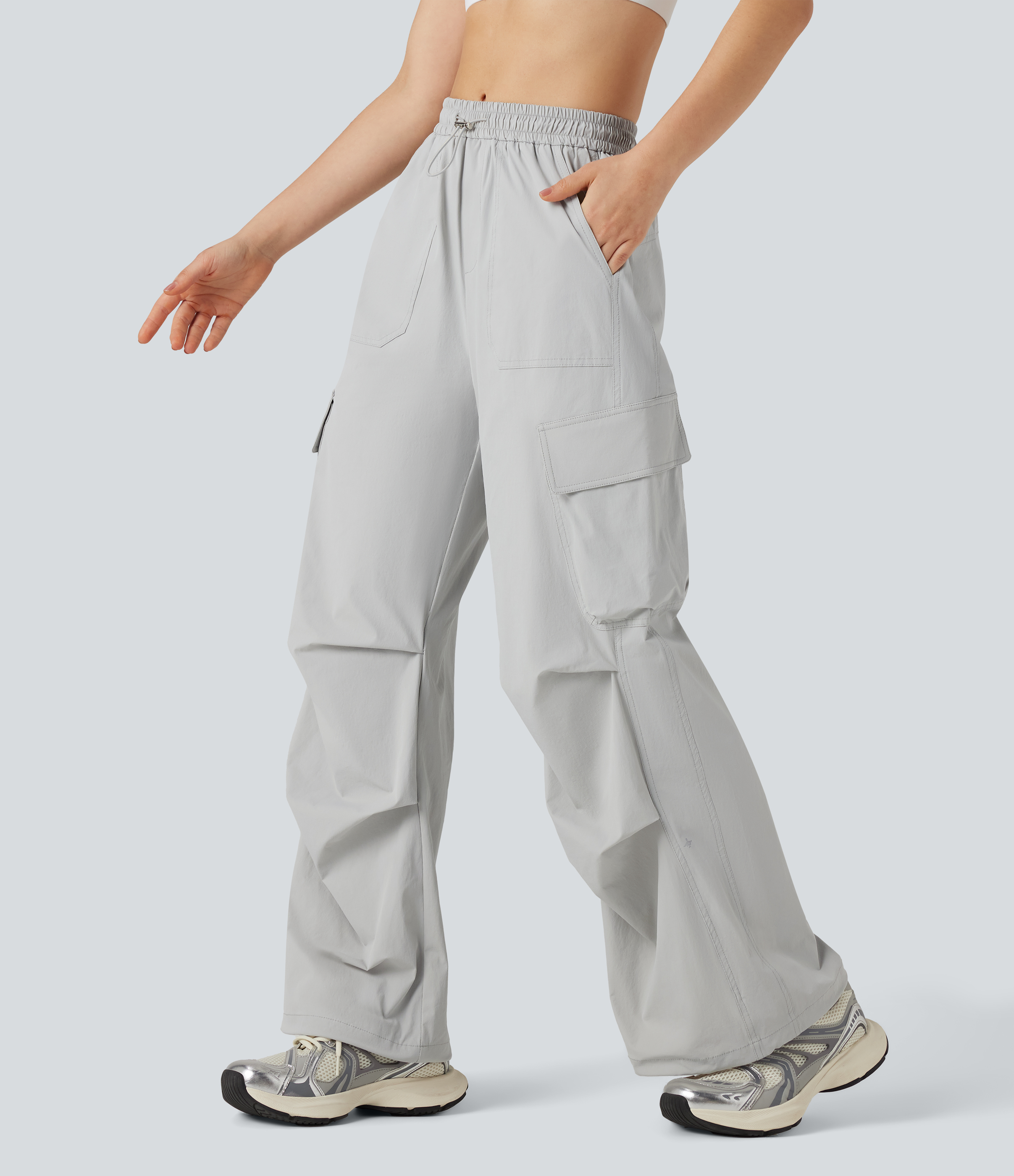 Women's Mid Rise Drawstring Hiking Straight Leg Cargo Pants with
