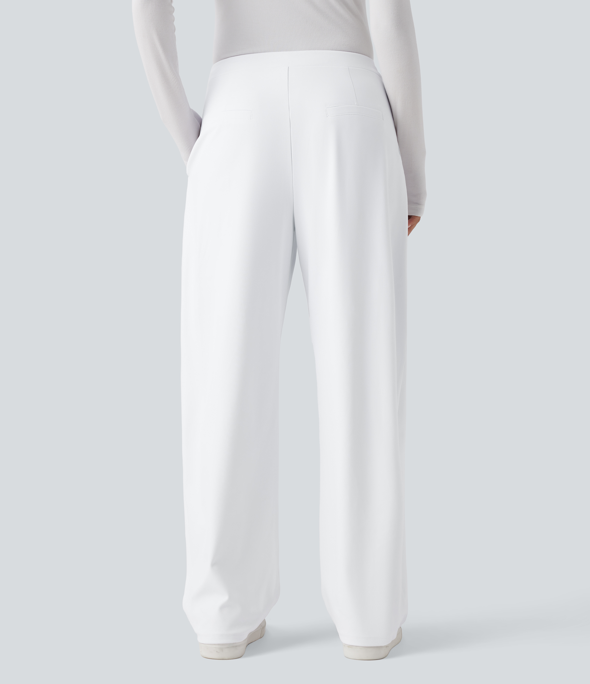 Blanc Pantalon tailleur fuselé asymétrique taille moyenne Halara Flex™ DayStretch avec poches / 2