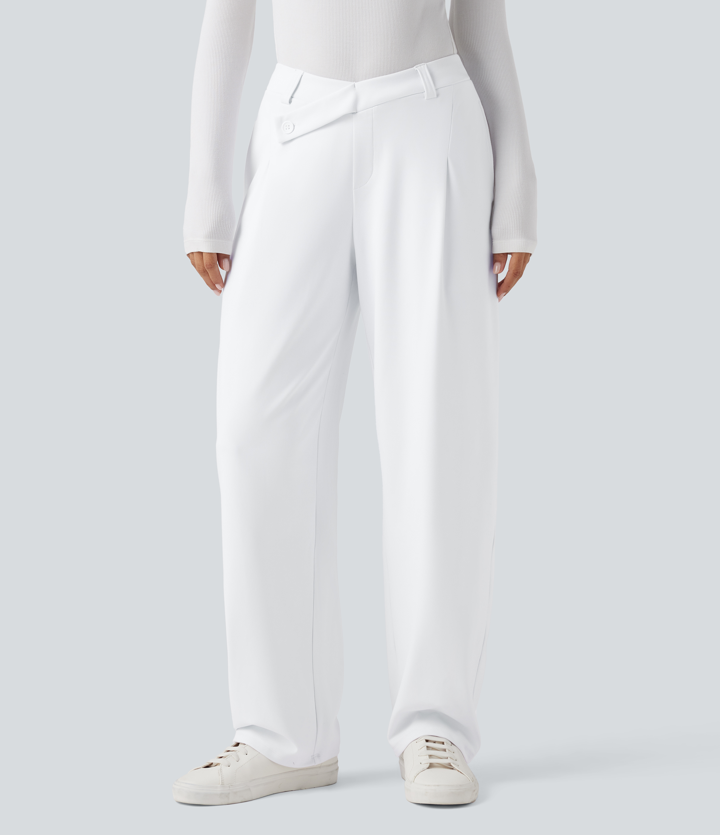 Pantalones casuales asimétricos de tiro medio y cintura estrecha con bolsillos