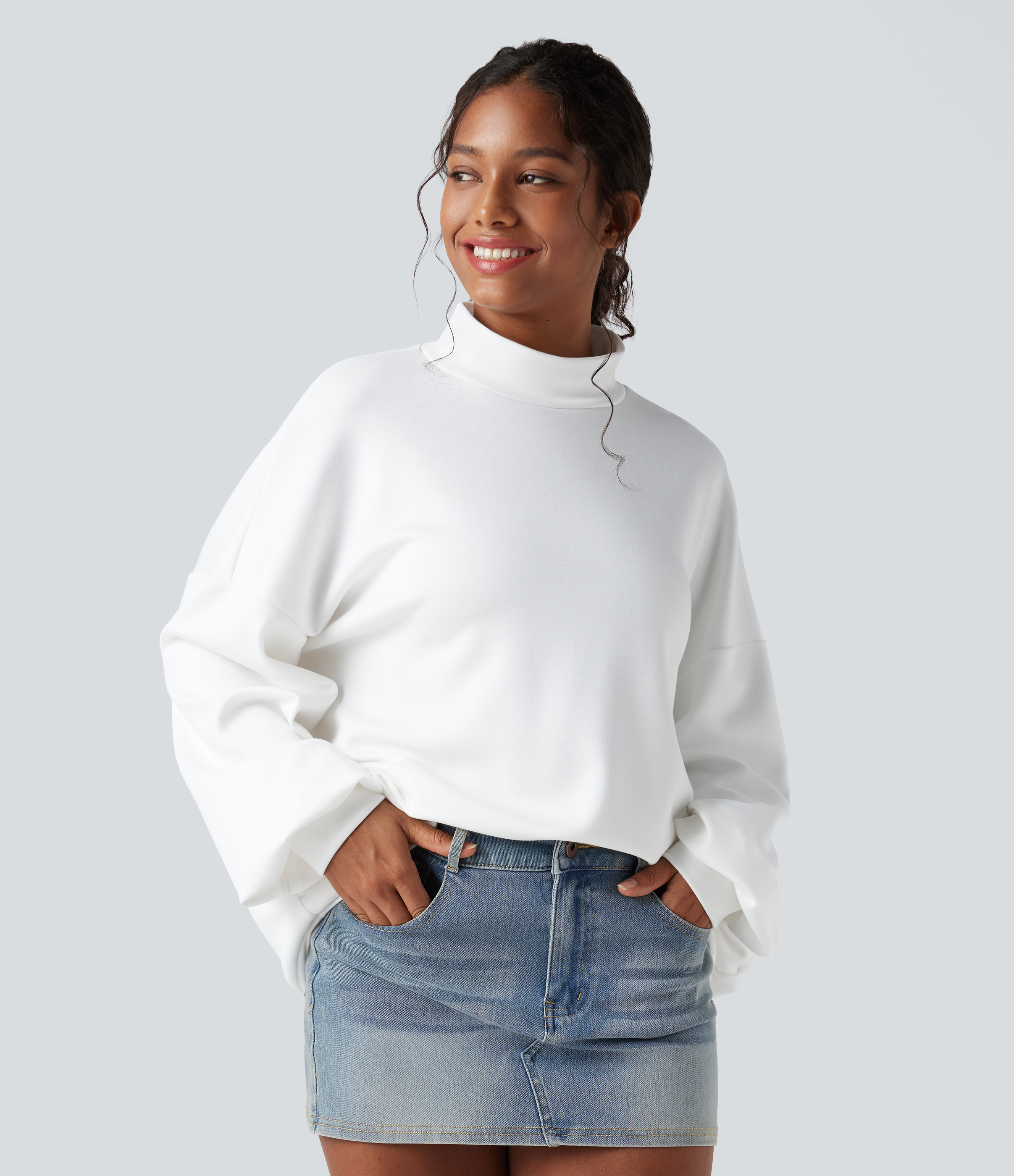 Stehkragen Lockeres Lässiges Sweatshirt mit Taschen