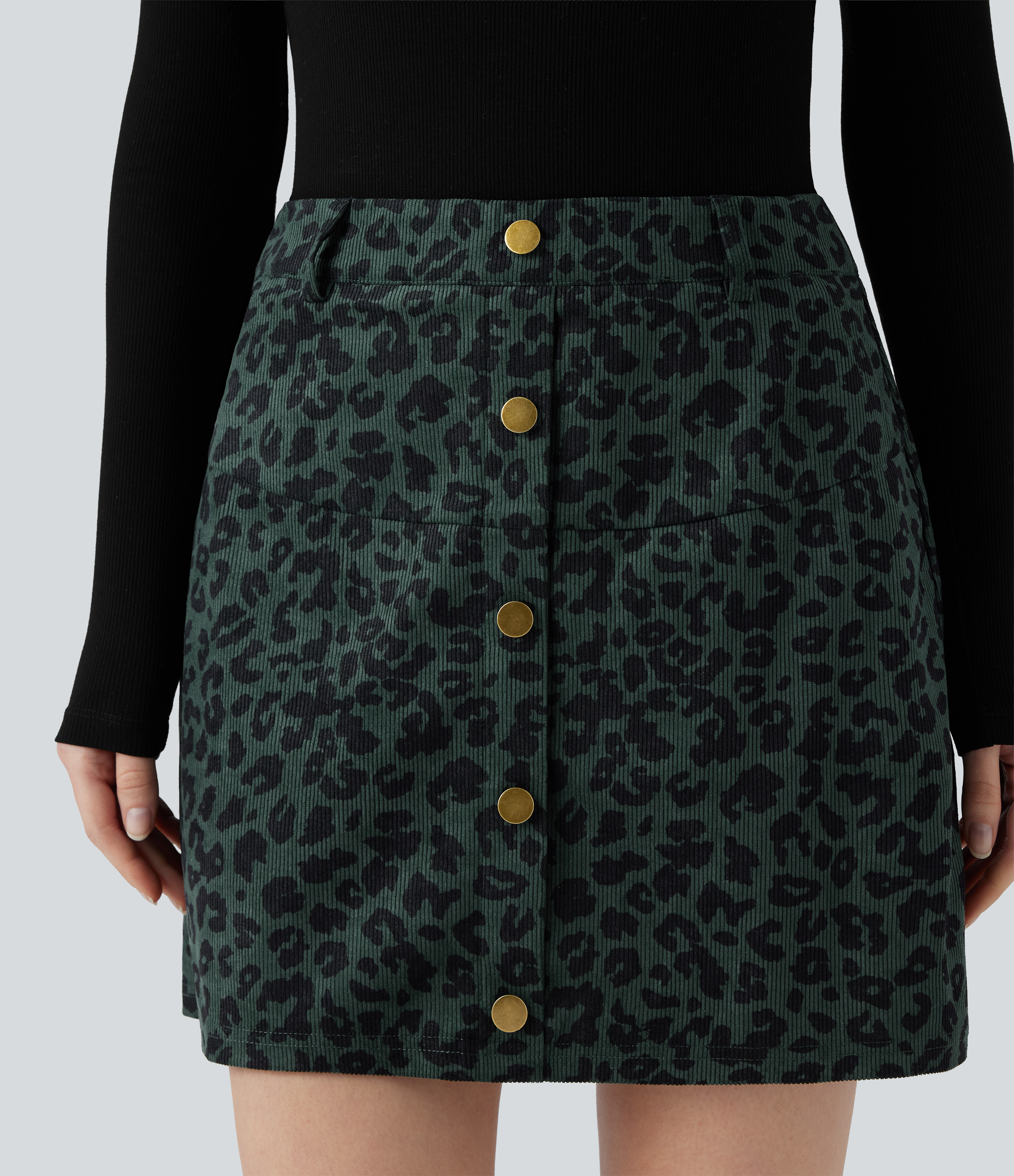 High Waisted 2-in-1 Leopard Print Mini Casual Skirt with Pocket