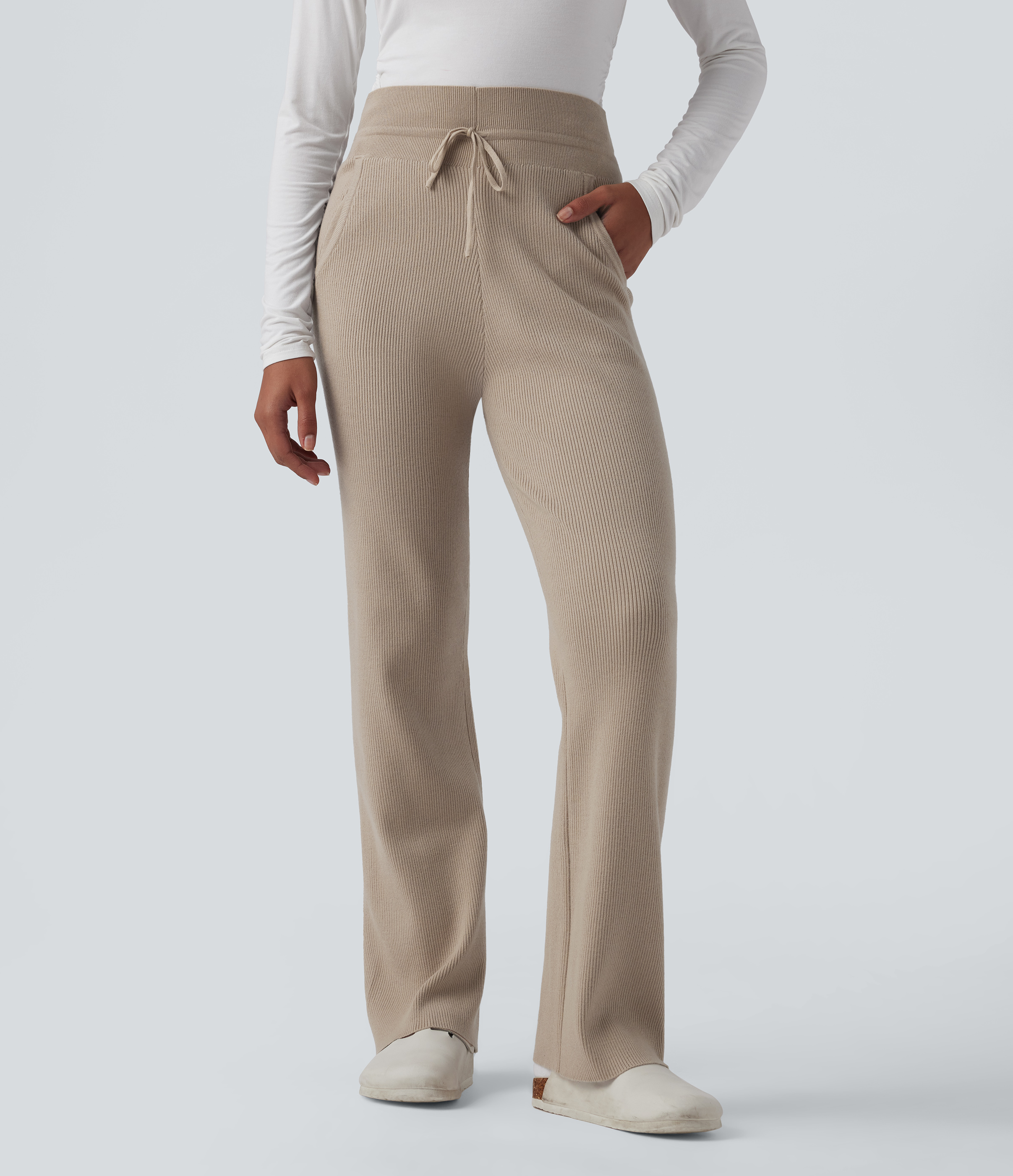 Mid Rise Drawstring Lounge Sweater Pants with Pockets