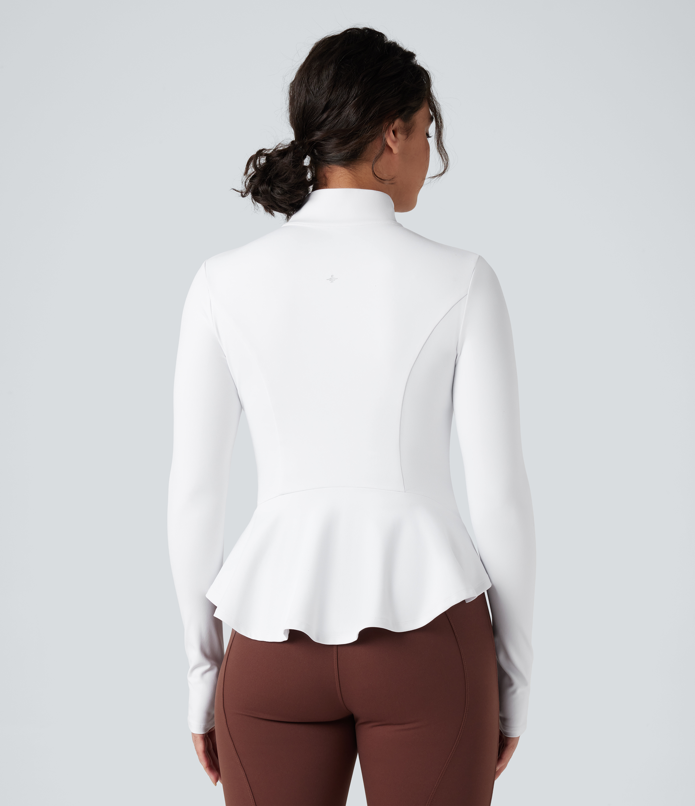 DayStretch Stand Collar Zipper Thumb Hole Ruffle Hem Slim Jacket with Pockets