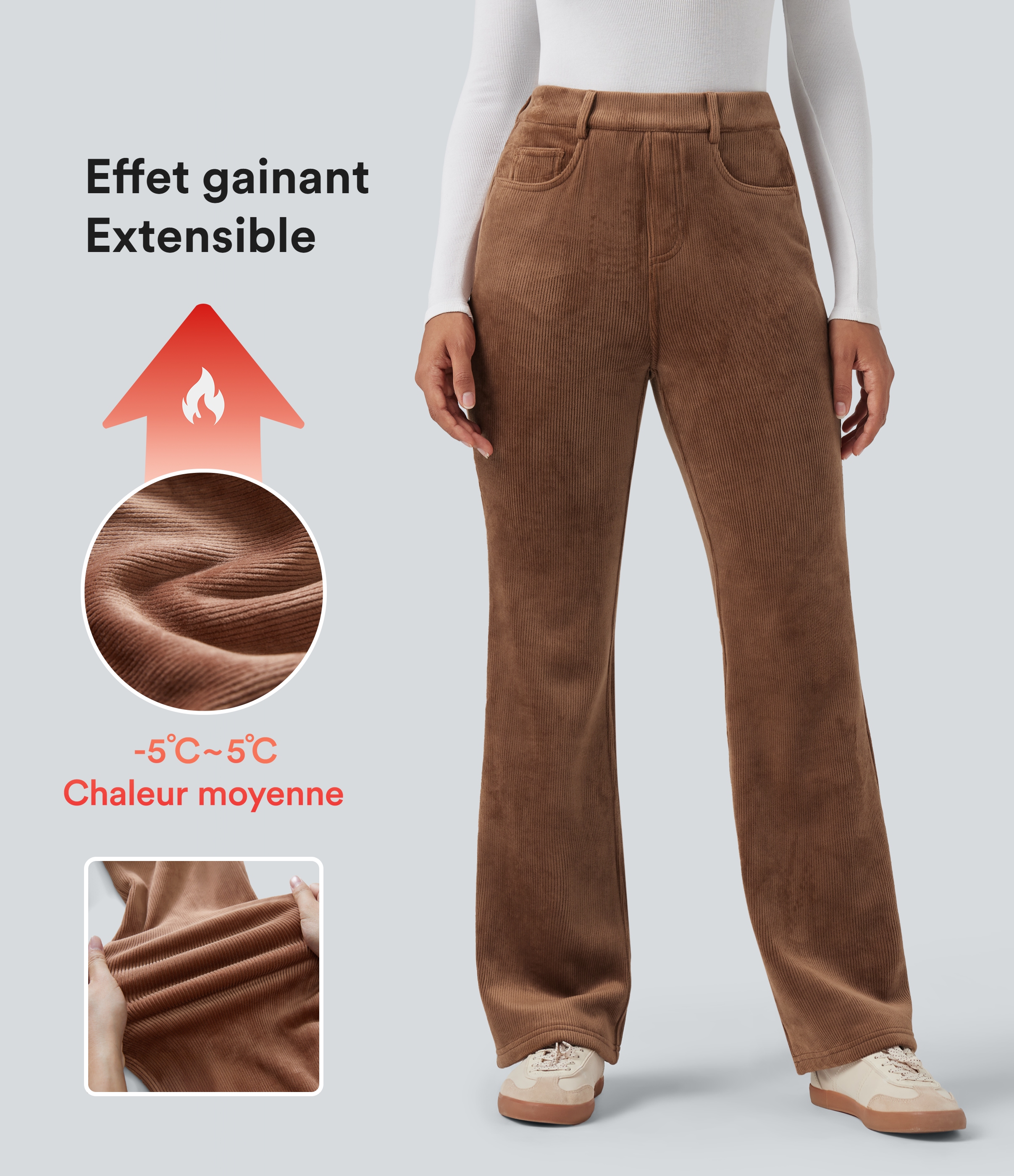 Pecan Pie Casual flared corduroy pants made from fleece with a high waist, multiple pockets and tummy-control shaping. / 1