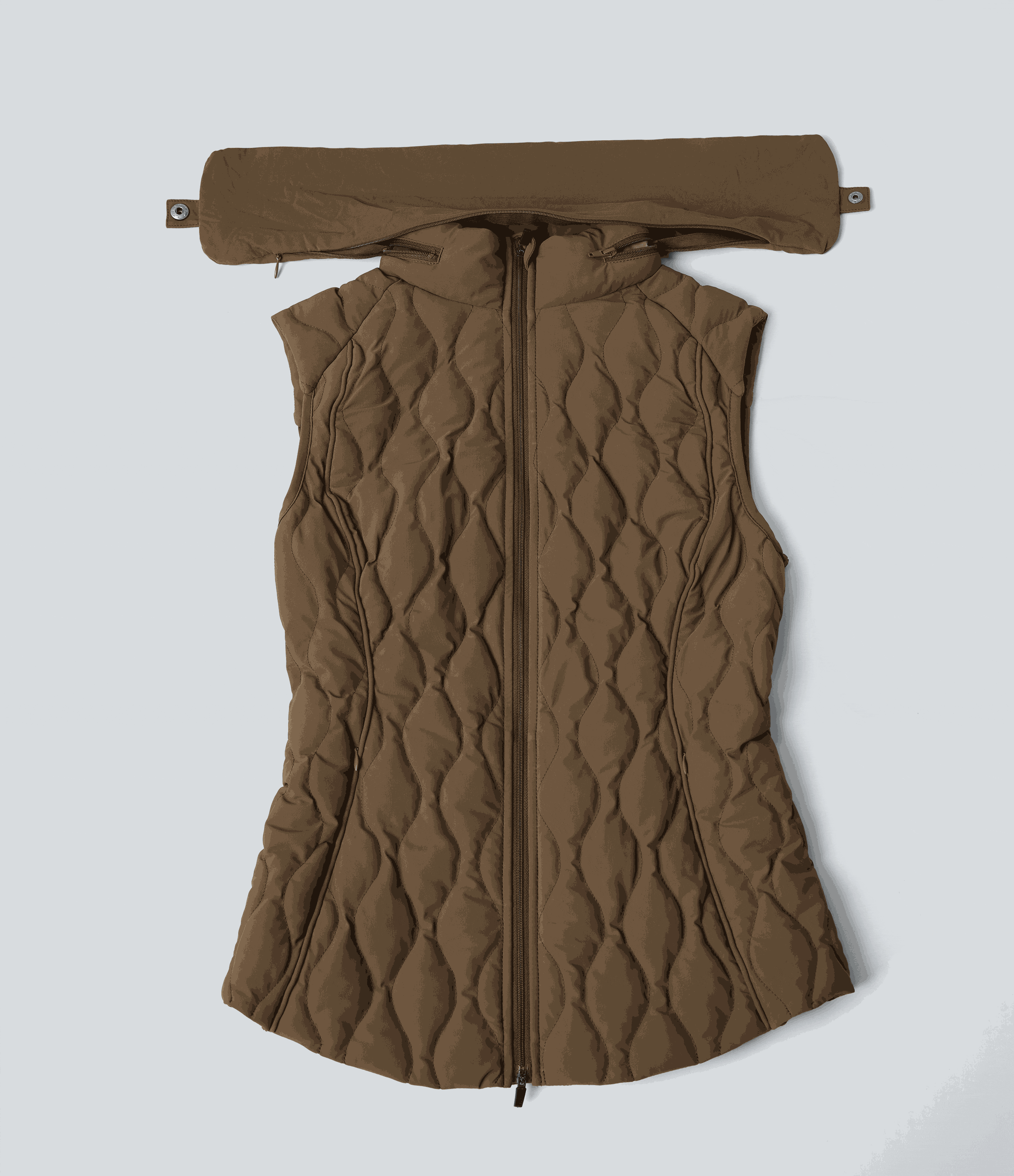 Chestnut Brown PuffFlex- Lauf-Steppweste mit hohem Kragen, Seitentaschen und Reißverschluss - verstaubar / 2