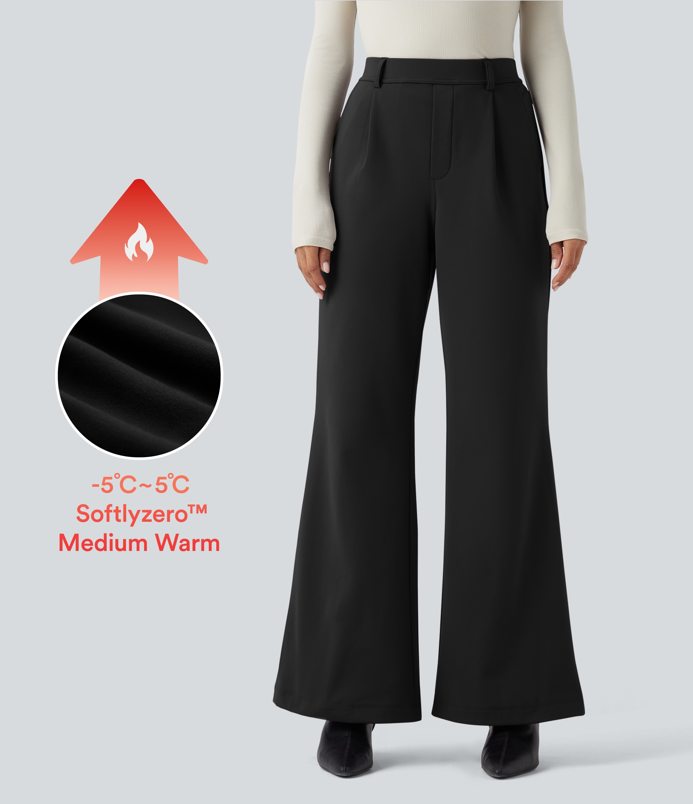 SoftlyZero™ Plush Thermal High Waisted Suit Work Flare Pants with Pockets