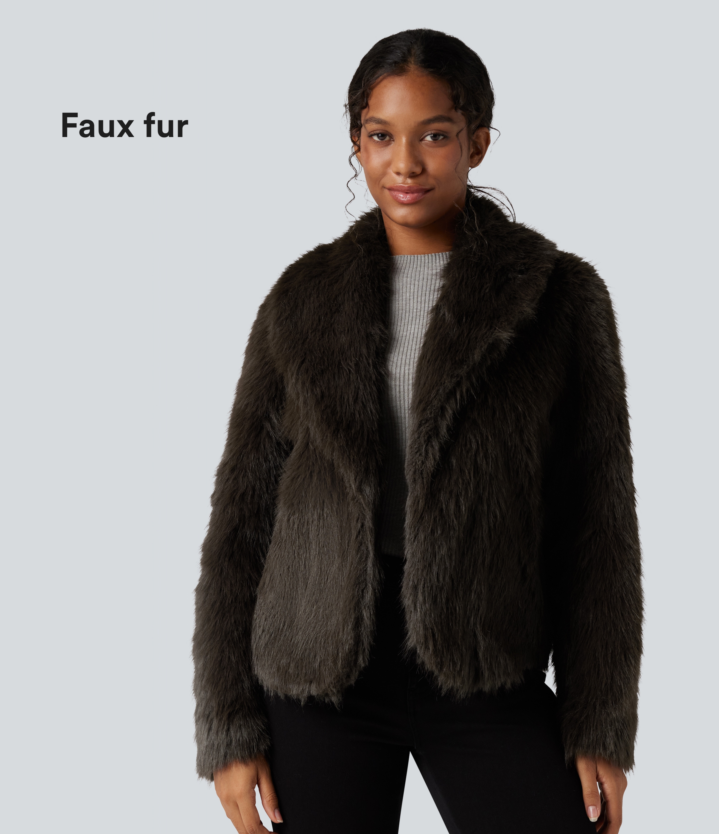 Lapel Long Sleeve Casual Faux Fur Coat with Pockets