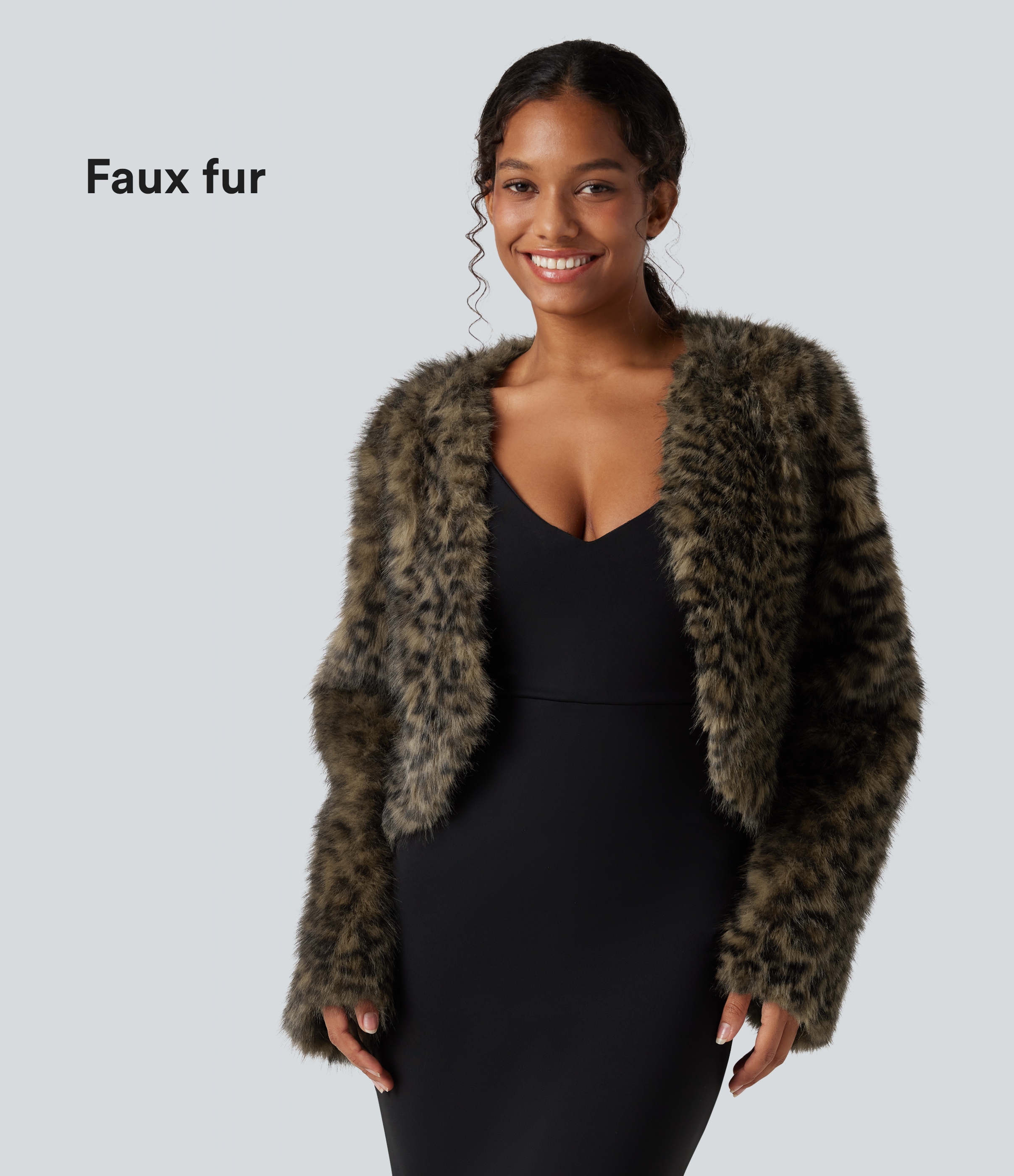V Neck Long Sleeve Casual Faux Fur Coat