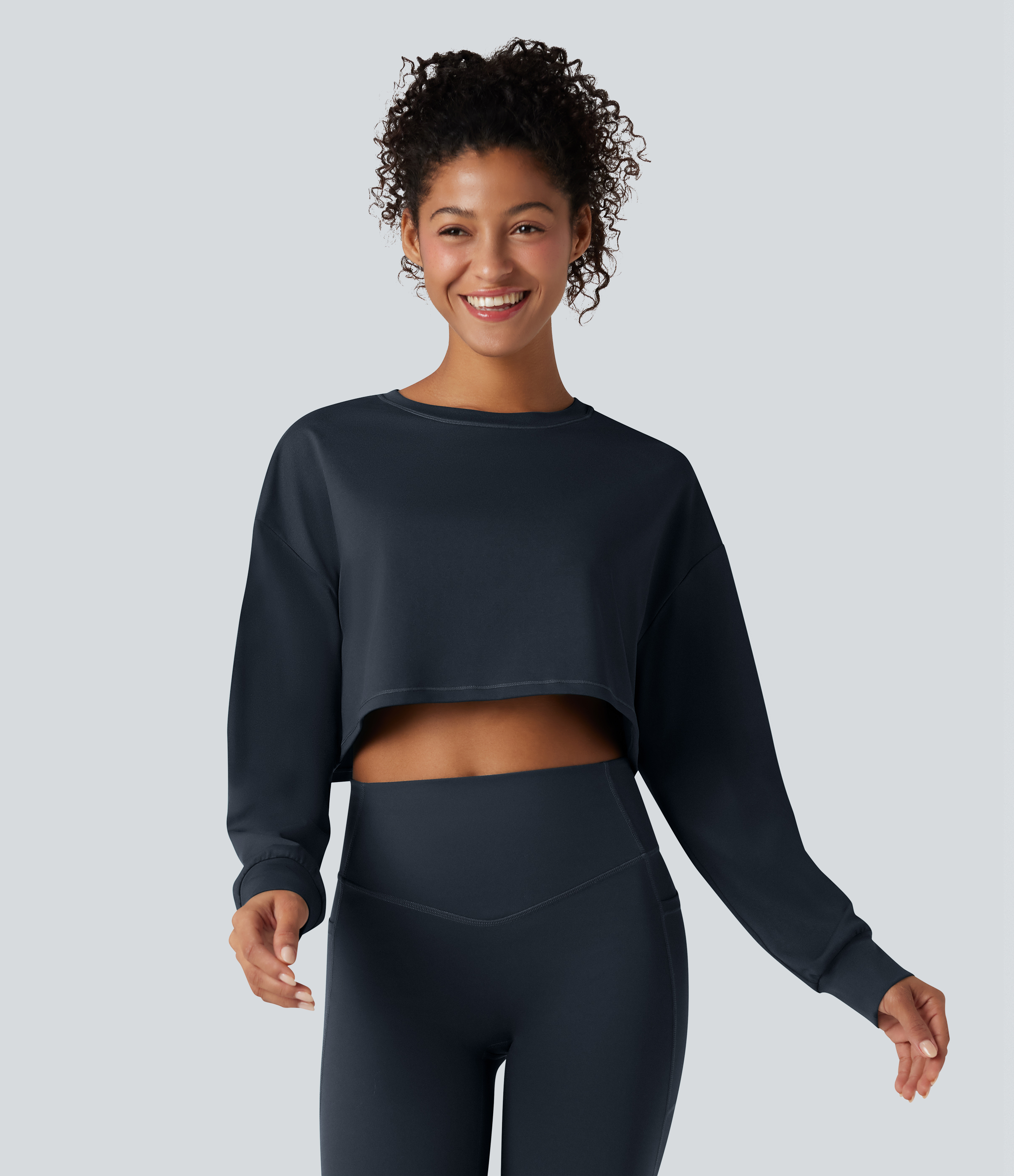 Crew Neck Long Sleeve Cropped Yoga Sports Top