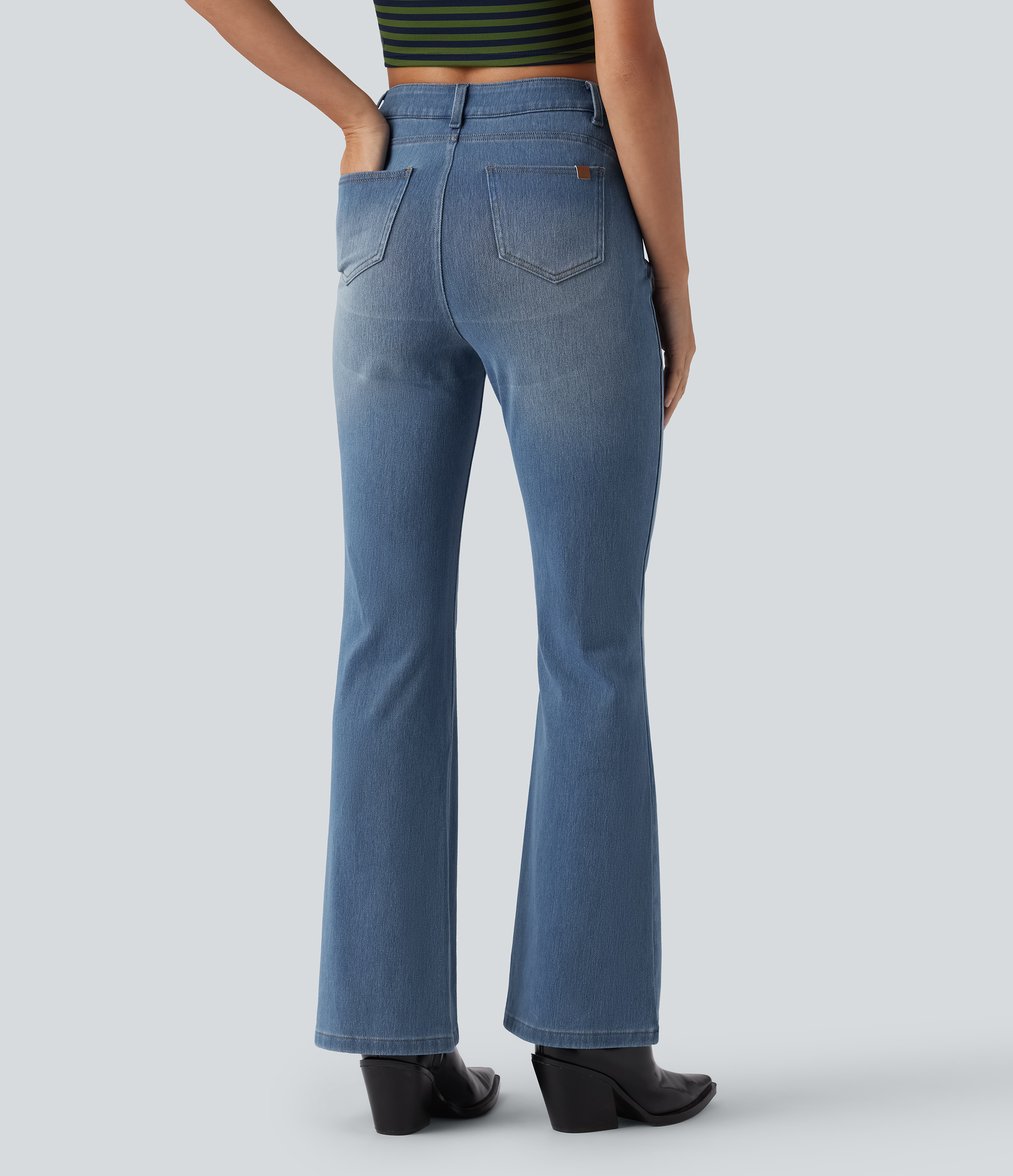  Blue Jasper Denim Halara Flex™ High Waisted Shaping Tummy Control Butt Lifting Denim Casual Bootcut Leggings with Pockets / 2