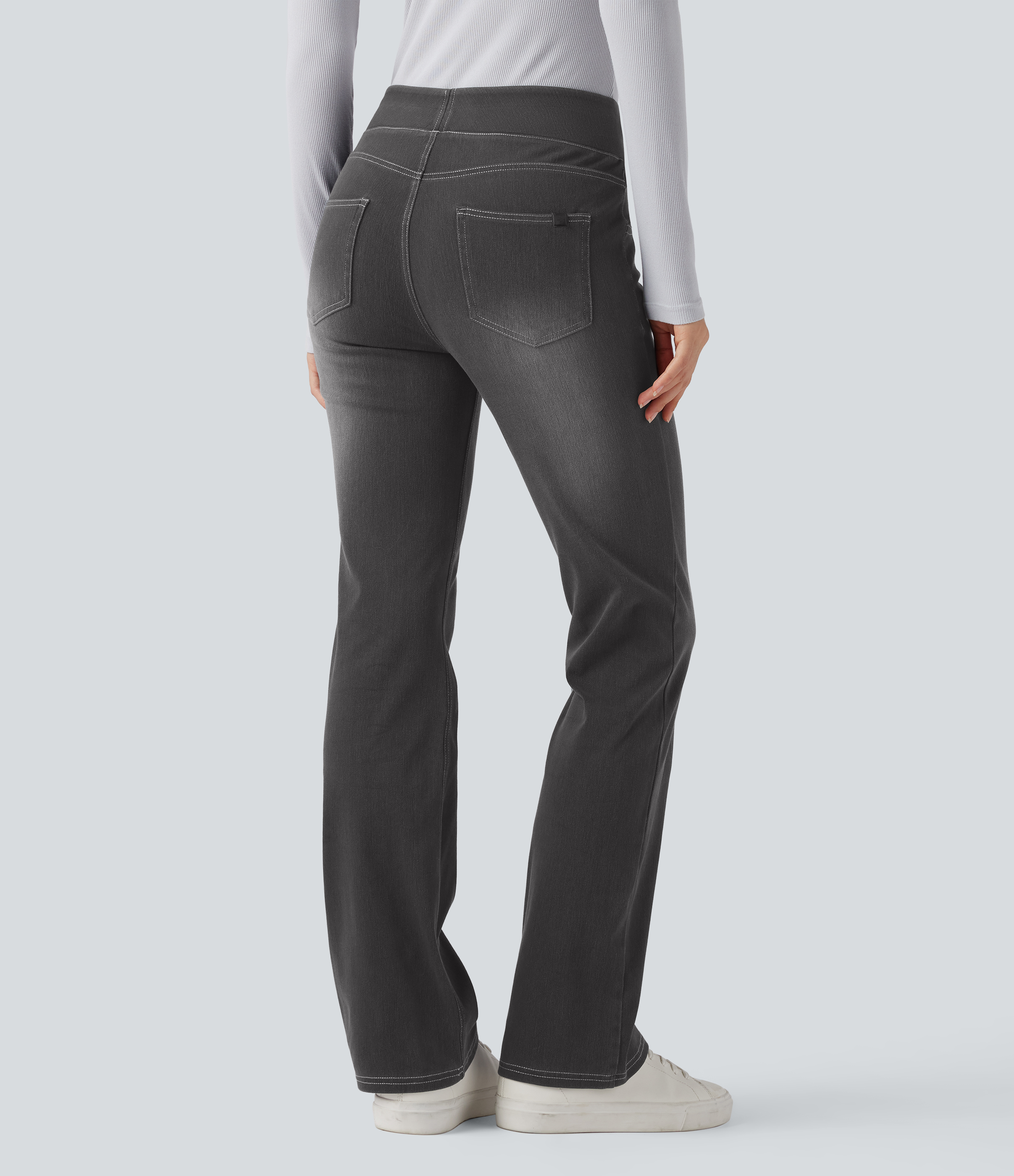 Charcoal Black Denim Halara Flex™ Verwaschene Bootcut-Jeans aus elastischem Strick-Denim mit hohem Bund und mehrere Taschen / 2