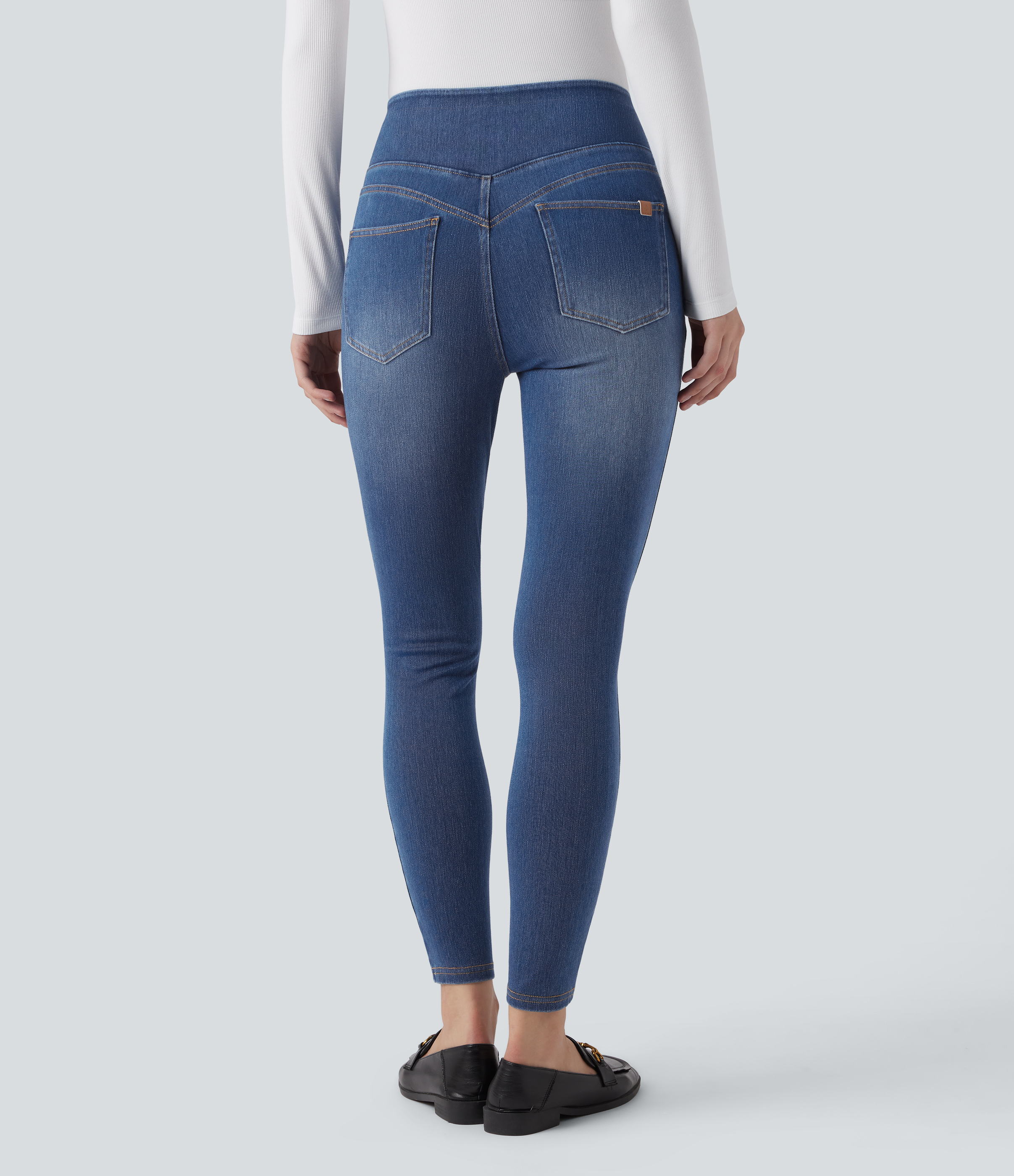 Tide Blue Denim Legging 7/8 skinny en denim Halara Flex™ taille haute gainant avec poches / 2
